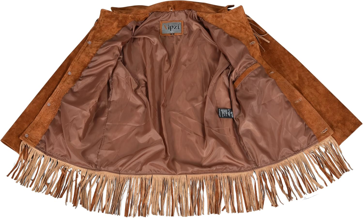 Men’s Western Suede Fringe Jacket – Cowboy Style Coat – Genuine Leather – Button Closure Cognac Black & Brown - Image 7