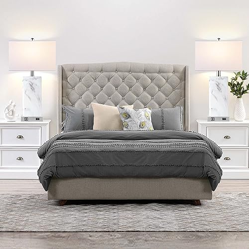 Miniatura 6 de Juego de 2 lámparas de mesa con control táctil, moderna lámpara de noche de cerámica con 2 puertos USB, 1 salida de CA, lámpara de mesita de noche