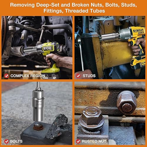 Miniatura 6 de XEWEA Juego de 16 extractores de pernos profundos + 21 piezas de extractor de pernos de transmisión de 38 pulgadas, juego de herramientas de