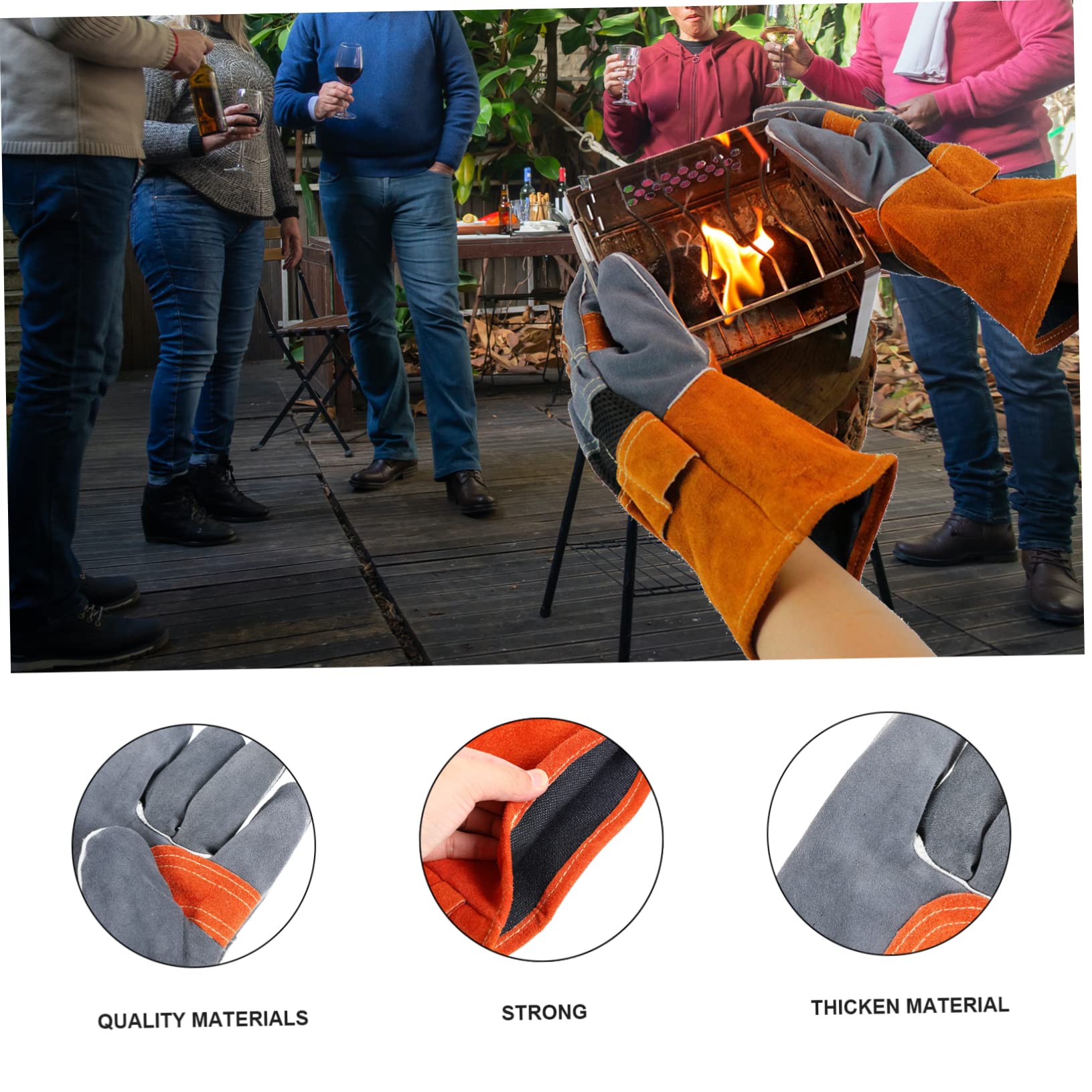 Guantes de Horno Resistentes al Calor, 1 Par, Cuero Vacuno