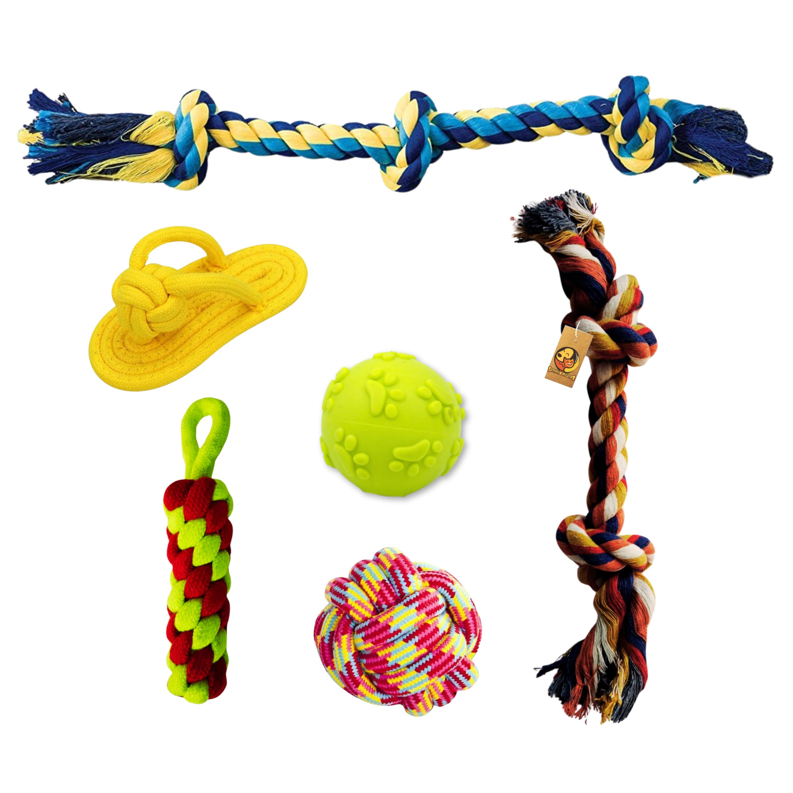 Foodie Puppies 6 in 1 Squeaky and Chew Rope Dog Toy Combo - (2Knot Rope + 3Knot Rope + Cotton Ball + Slipper + Corn Stick + Claw Ball) | Chewing, Playing, & Teething Toy for Small Dog and Puppies (B0D62TQ4YQ) Amazon Price History, Amazon Price Tracker