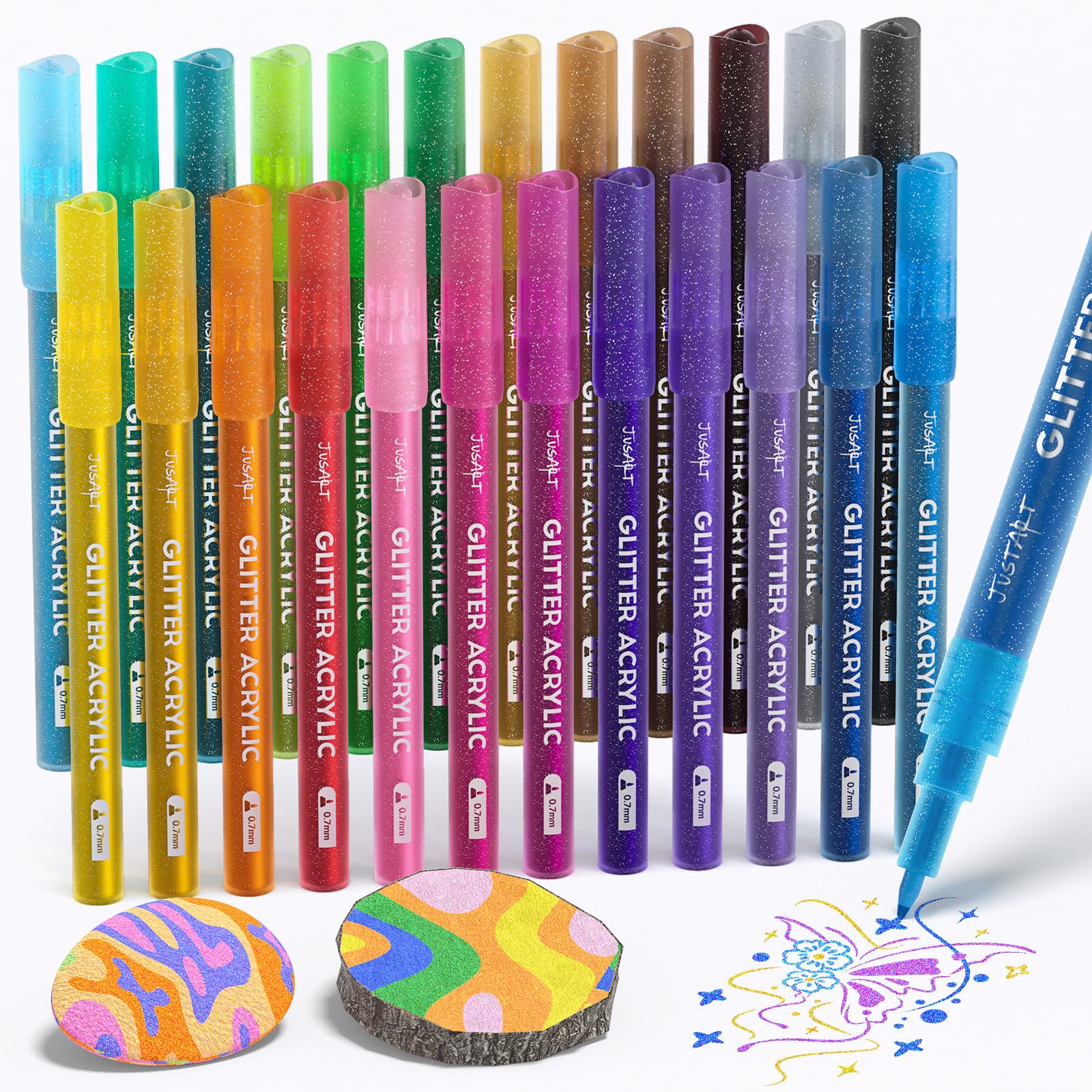JusArt Overzicht Dubbele Lijn Glitter Markers 12 Kleuren voor Wenskaart Art Crafts, Meisjes Tieners Kous Stuffers, Shimmer Metallic Sparkle Schilderen Tekening Levert