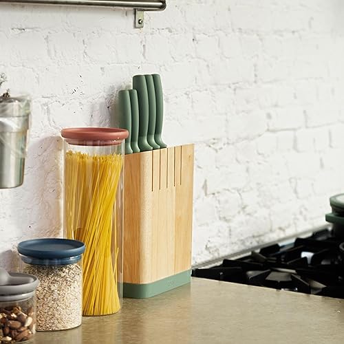 Miniatura 7 de BergHOFF Forest - Juego de 6 bloques de cuchillos, hoja afilada de acero inoxidable, mango suave al tacto, bloque de madera, ranuras anchas,