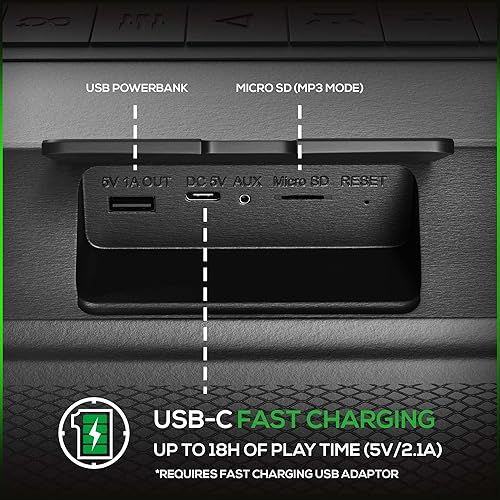 Miniatura 5 de Dolphin Altavoces inalámbricos portátiles LX80, altavoces Boombox recargables para exteriores con luces de fiesta, tecnología DSP, woofers duales de