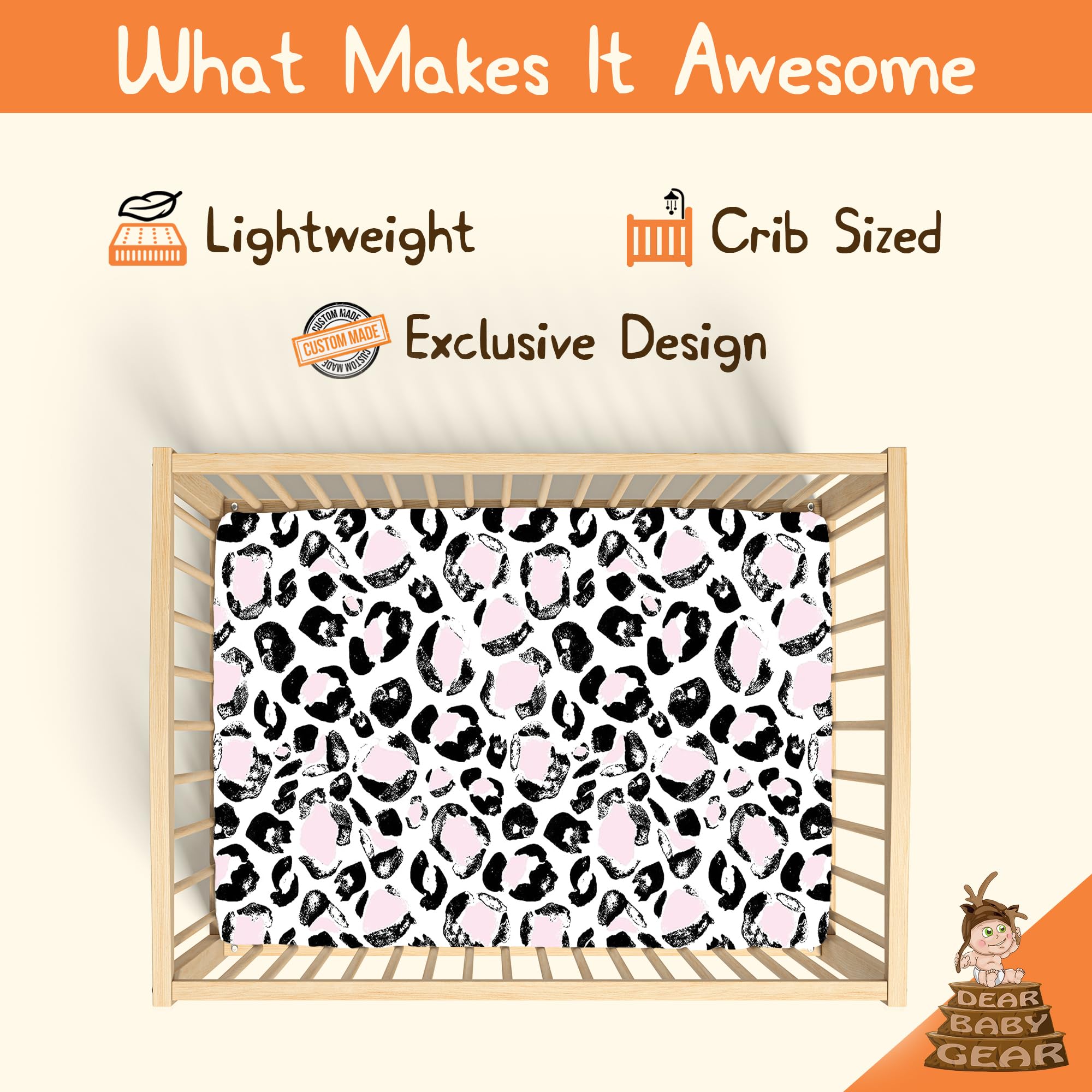 Dear Baby Gear Fitted Crib Sheet - Breathable Cotton Blend, Standard Crib Size (52x28x10), Gold Leopard Print - View #3