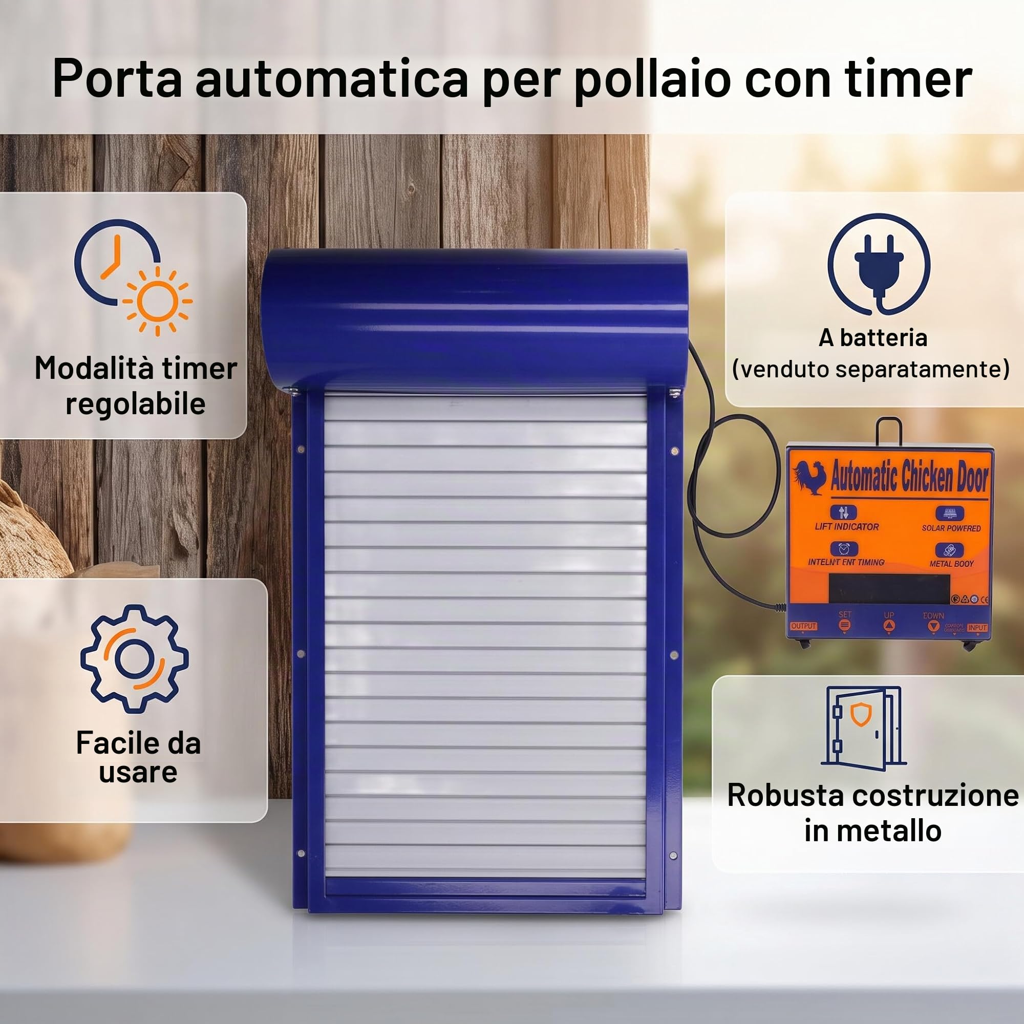 Porta Automatica per Pollaio con Timer, Sportello Elettrico Apriporta Automatico per Tenere in Sicurezza il Pollo