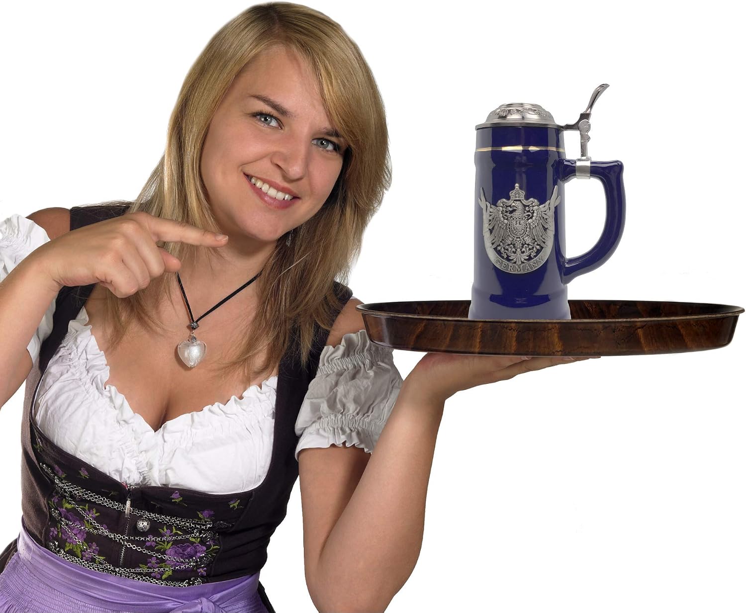 0.75 Liter | OktoberfestHaus Beer Lover Gift Beer Stein Tankard Medieval German Adler (Eagle) Coat Of Arms With Germany On Metal Emblem Bier Krug Cobalt Blue Ceramic Mug With Lid