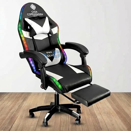 Casa Copenhagen Designed in Denmark,High-Back Italian Leather Gaming Ergonomic Chair with Advanced Mechanism with LED Ligh...