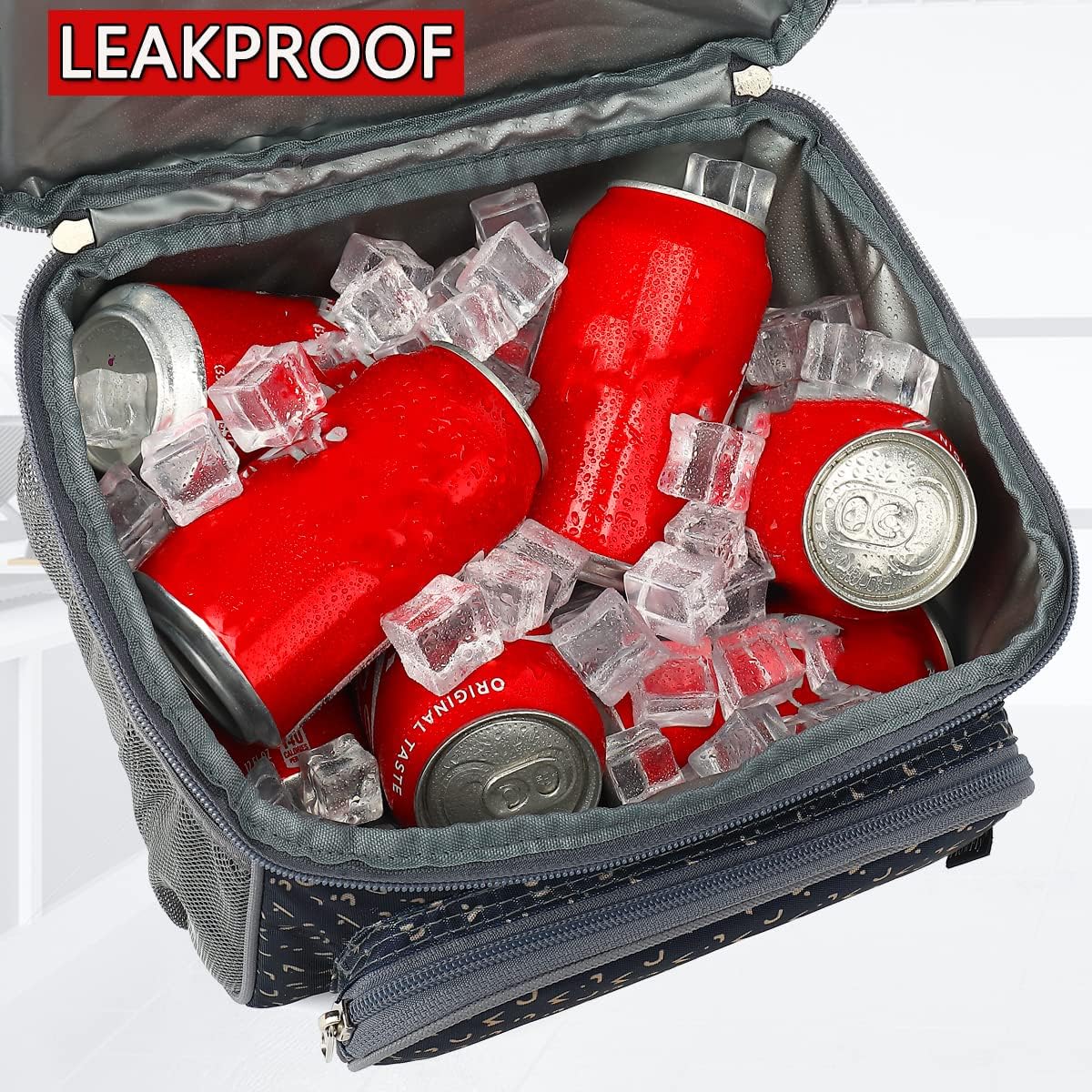 FlowFly Double Layer Cooler Insulated Lunch Bag Adult Lunch Box Large Tote Bag for Men, Women, With Adjustable Strap,Front Pocket and Dual Large Mesh Side Pockets - Image 4