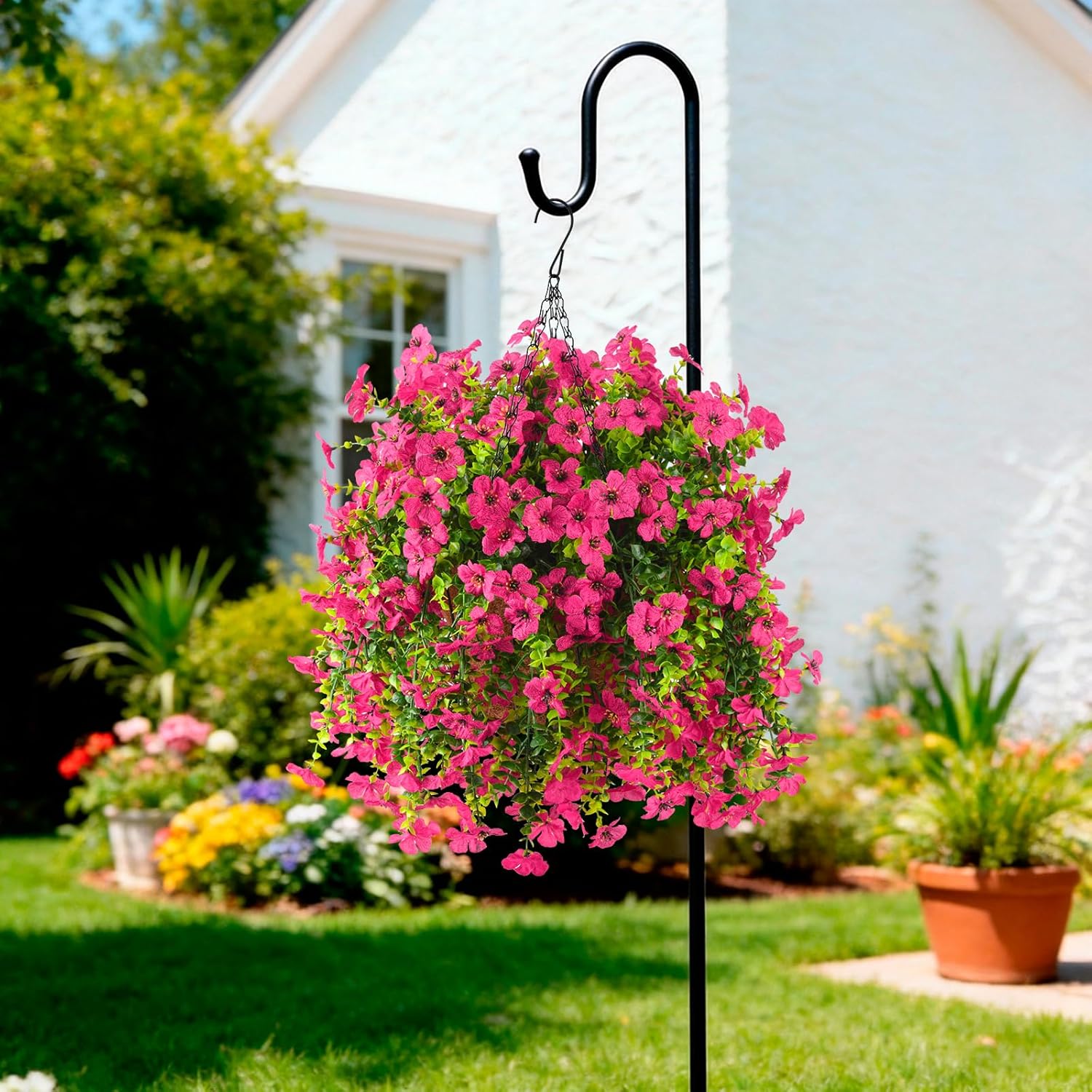 Artificial Faux Flowers Plants for Outdoor Spring Summer Decoration, 2PCS Fake Silk Daisy Flowers No Fade UV Resistant Realistic for Outside Home Planter Porch Patio Balcony Yard Decor (Rose Red)