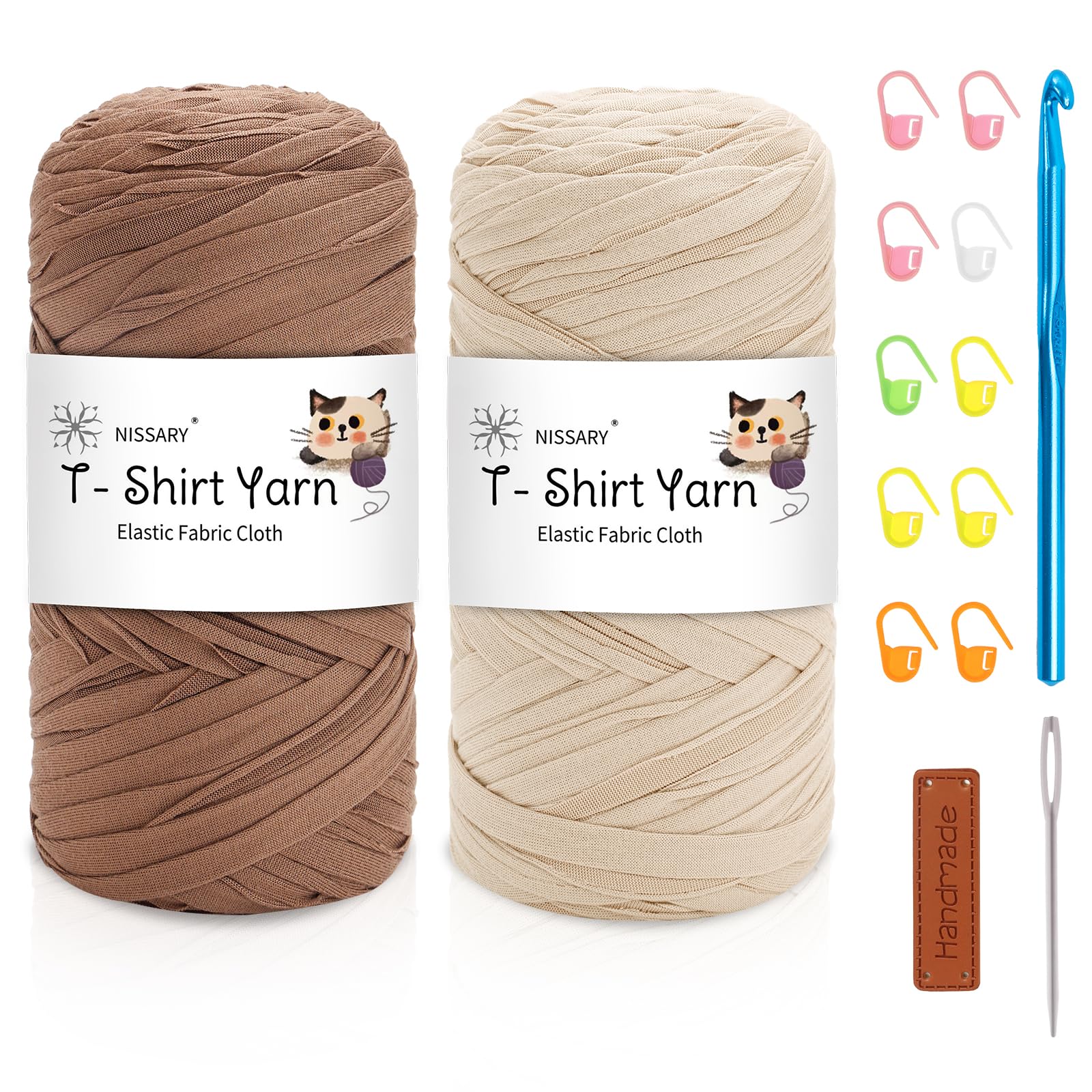 Nissary T Shirt Yarn for Crocheting 2 Pack 200g - Crochet Yarn Thick Includes 10mm Hook & Accessories - Ideal for DIY Tote Bags, Cushions, Chunky Blankets & Home Decor Projects
