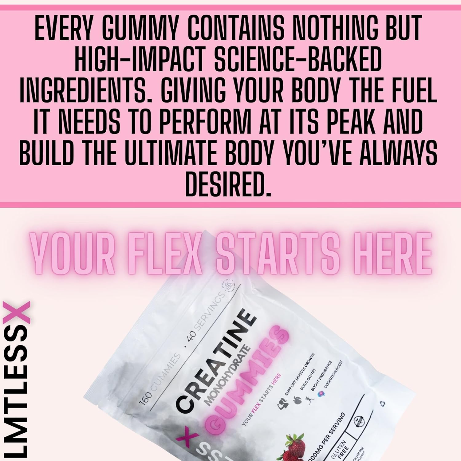 Creatine For Women – Sugar Free Creatine Monohydrate for Women | Booty and Muscle Builder, Faster Recovery, Strength | High-Potency Strawberry Flavor – 160 Gummies 40 Servings (5g per Serving)
