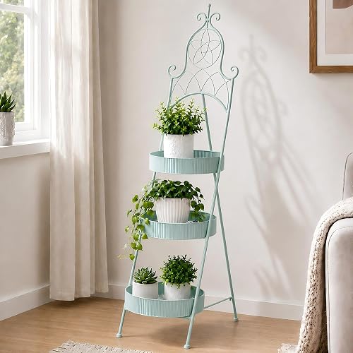 Metal 3-Tier Ladder Corner Plant Stand Green Flower Pot Rack