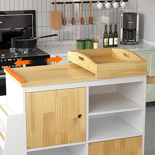 Miniatura 7 de NSdirect Isla de cocina con almacenamiento, isla de cocina rodante sobre ruedas, carrito portátil rodante con estantes para especias, toallero con