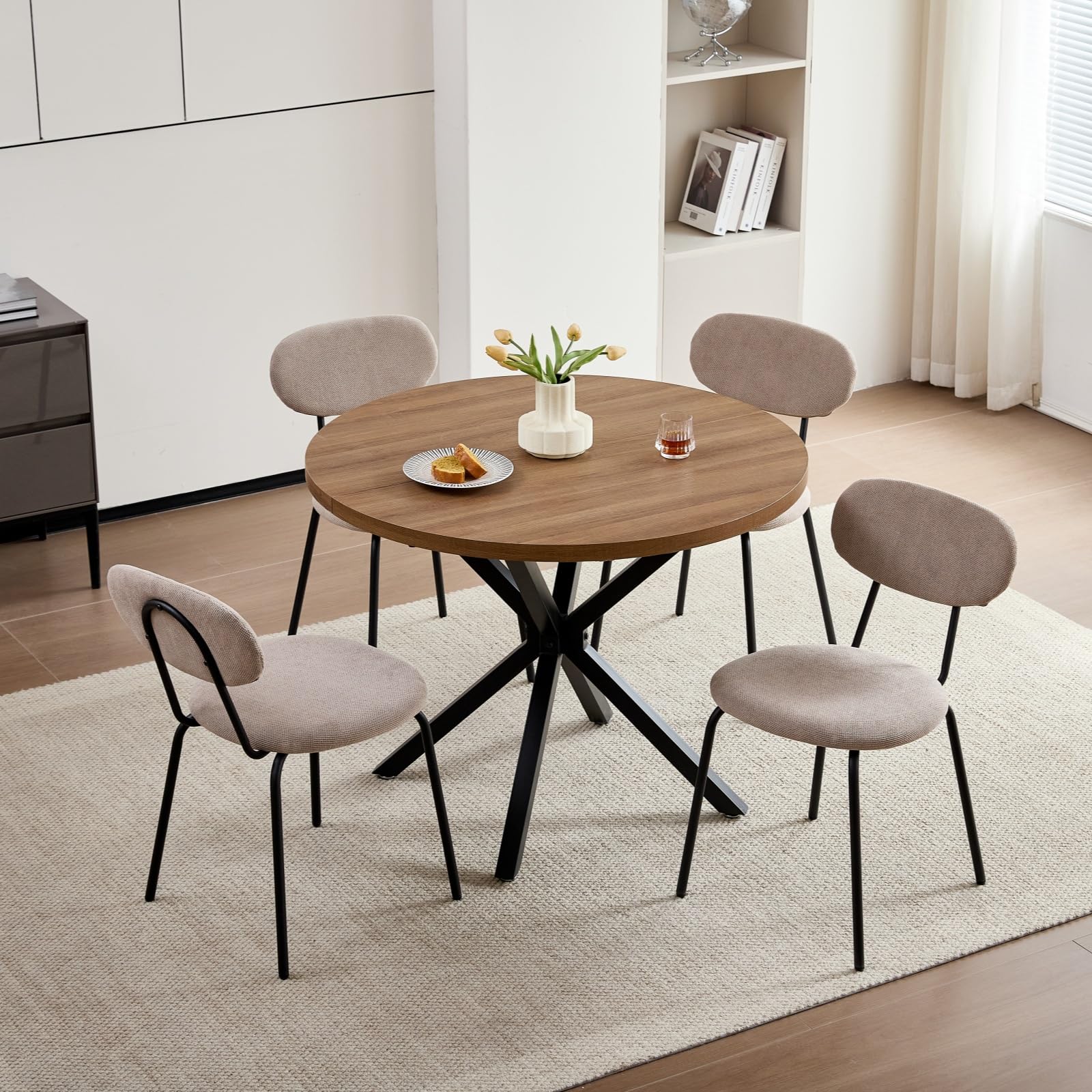 Set di 6 Sedie da Pranzo, Sedia da Cucina Impilabile, Sedia da Pranzo Moderna Imbottita con Gambe in Metallo Nero per Soggiorno, Sala da Pranzo, Cucina, Camera da Letto - Cachi