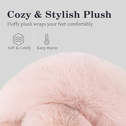 Miniatura 2 de Parlovable Pantuflas peludas para mujer, cómodas con banda cruzada, zapatos de casa de espuma viscoelástica con punta abierta, regalos para