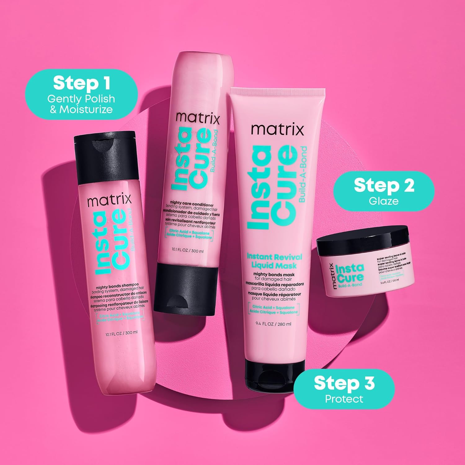 MATRIX Instacure Build-A-Bond Mighty Care Conditioner - Bond Repair For Very Damaged Hair, Strengthens, Smooths & Softens with Citric Acid & Squalane, Detangles & Adds Shine, Sulfate & Paraben-Free - Image 8