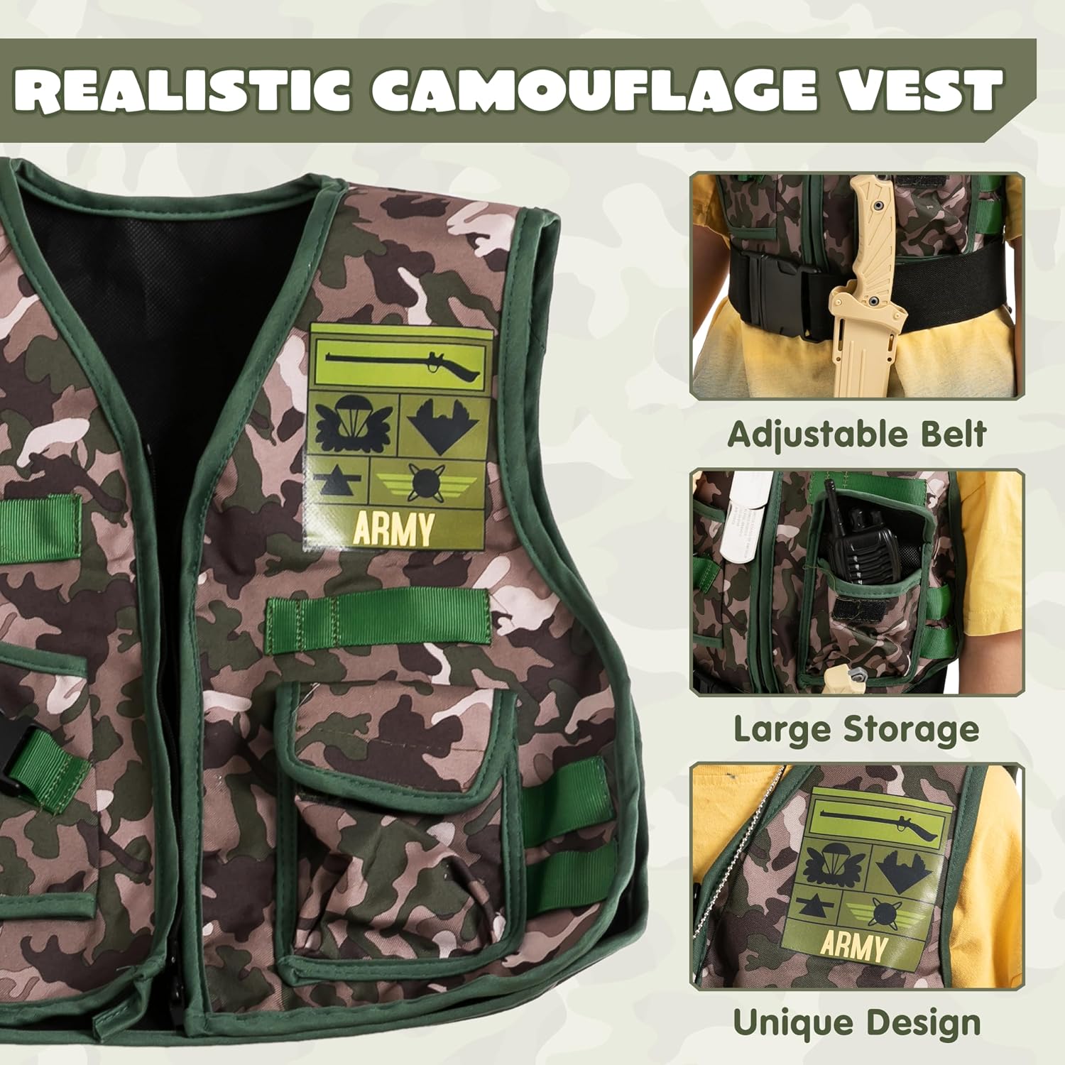 JOYIN 12 Pcs Army Soldier Costume Set - For Kids Halloween Cosplay and Role Play