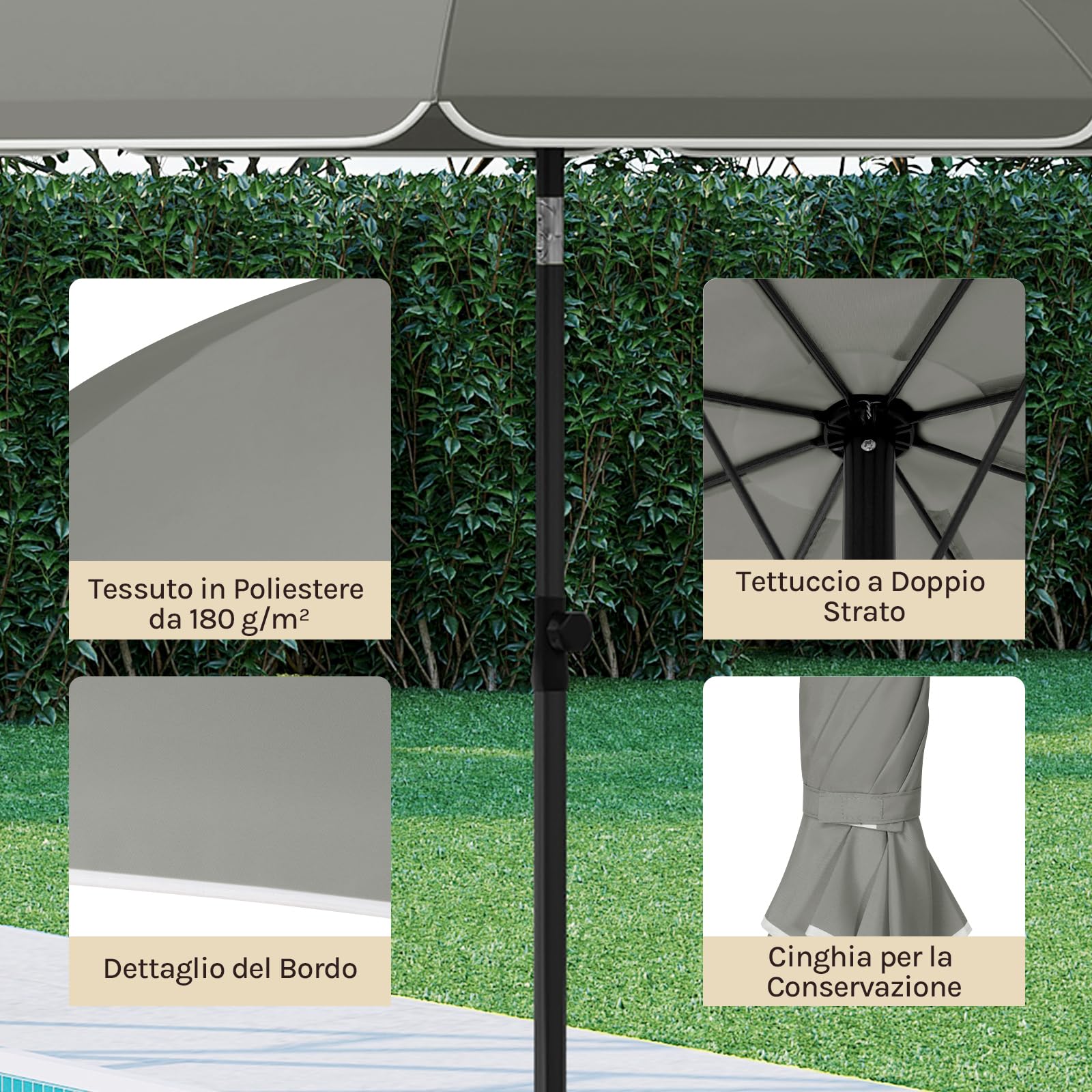 WOLTU Ombrellone da Spiaggia/Giardino con Funzione di Inclinazione e Altezza Regolabile, Tessuto Resistente ai Raggi UV da 180 gsm, Rotondo da 1,55 m Grigio scuro