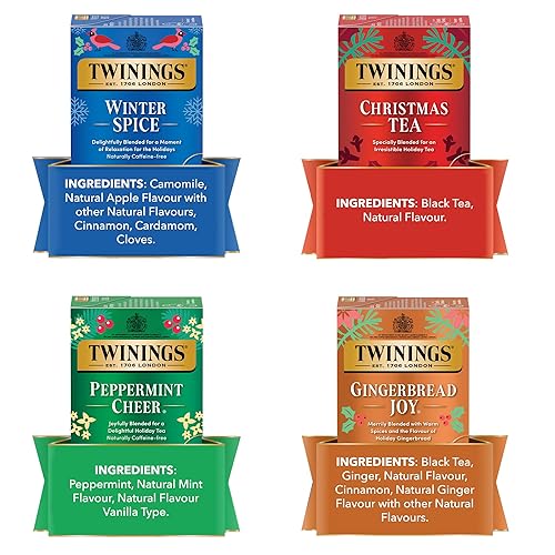Miniatura 6 de Twinings Holiday Variety Tea - Bolsa con tés surtidos, Christmas Tea, Winter Spice, Gingerbread Joy y Peppermint Cheer, 20 unidades (paquete de 4)