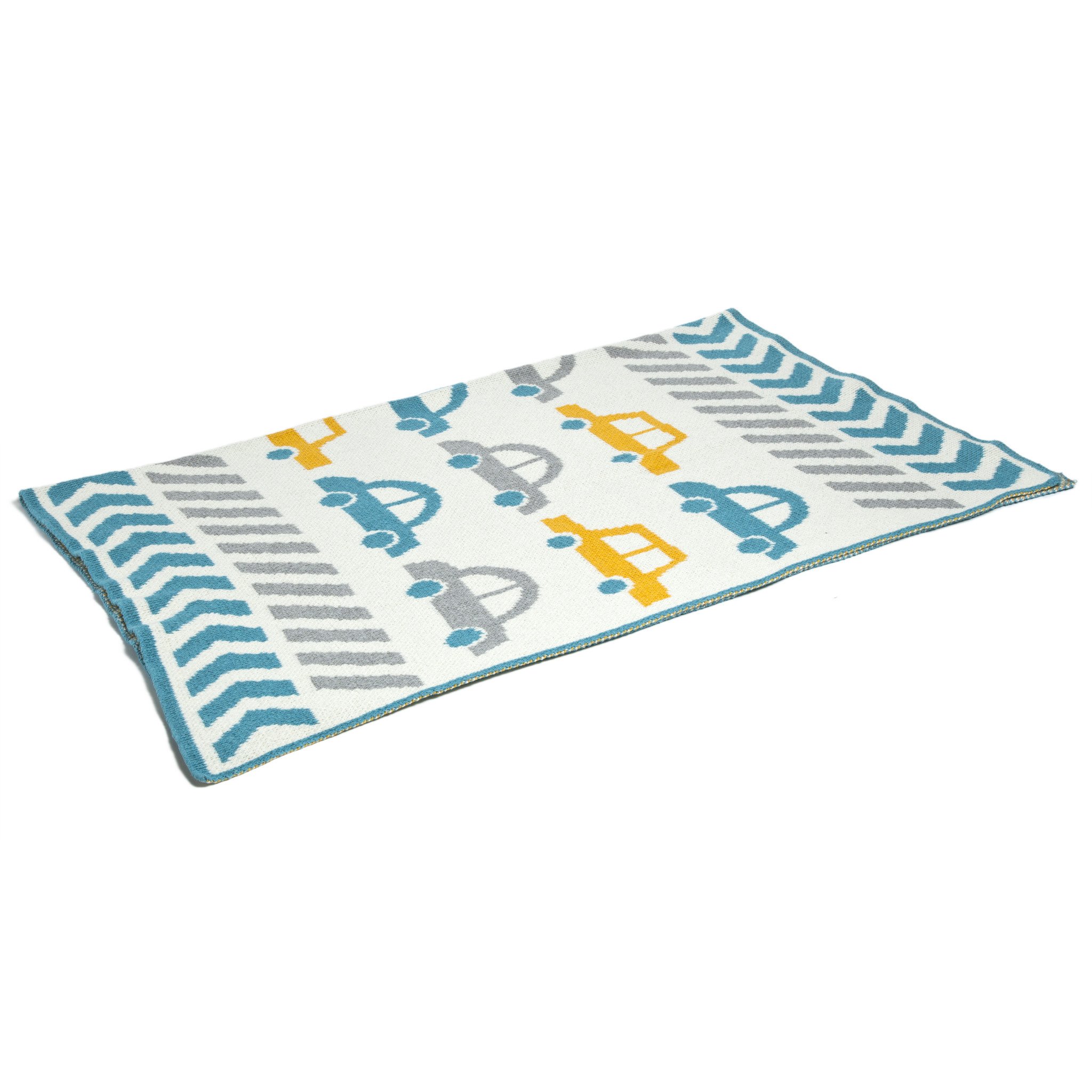 Baby Blanket - Cozy Blanket Eco Throw For Baby - Cars Pattern Made From Soft Cotton And Polyester For Daily Use By in2green