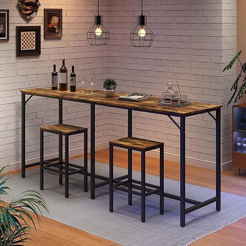Miniatura 2 de Juego de mesa y sillas de bar de 70.9 pulgadas, juegos de mesa y sillas de comedor, mesa de 3 piezas de altura de mostrador y 2 taburetes, mesa
