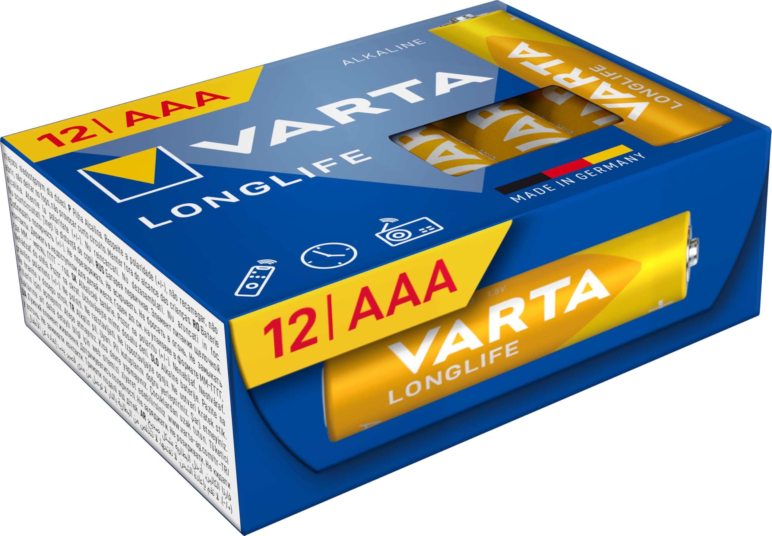 VARTA Longlife AAA Alkalin İnce Pil, LR03, 1,5 V, 12'li Paket