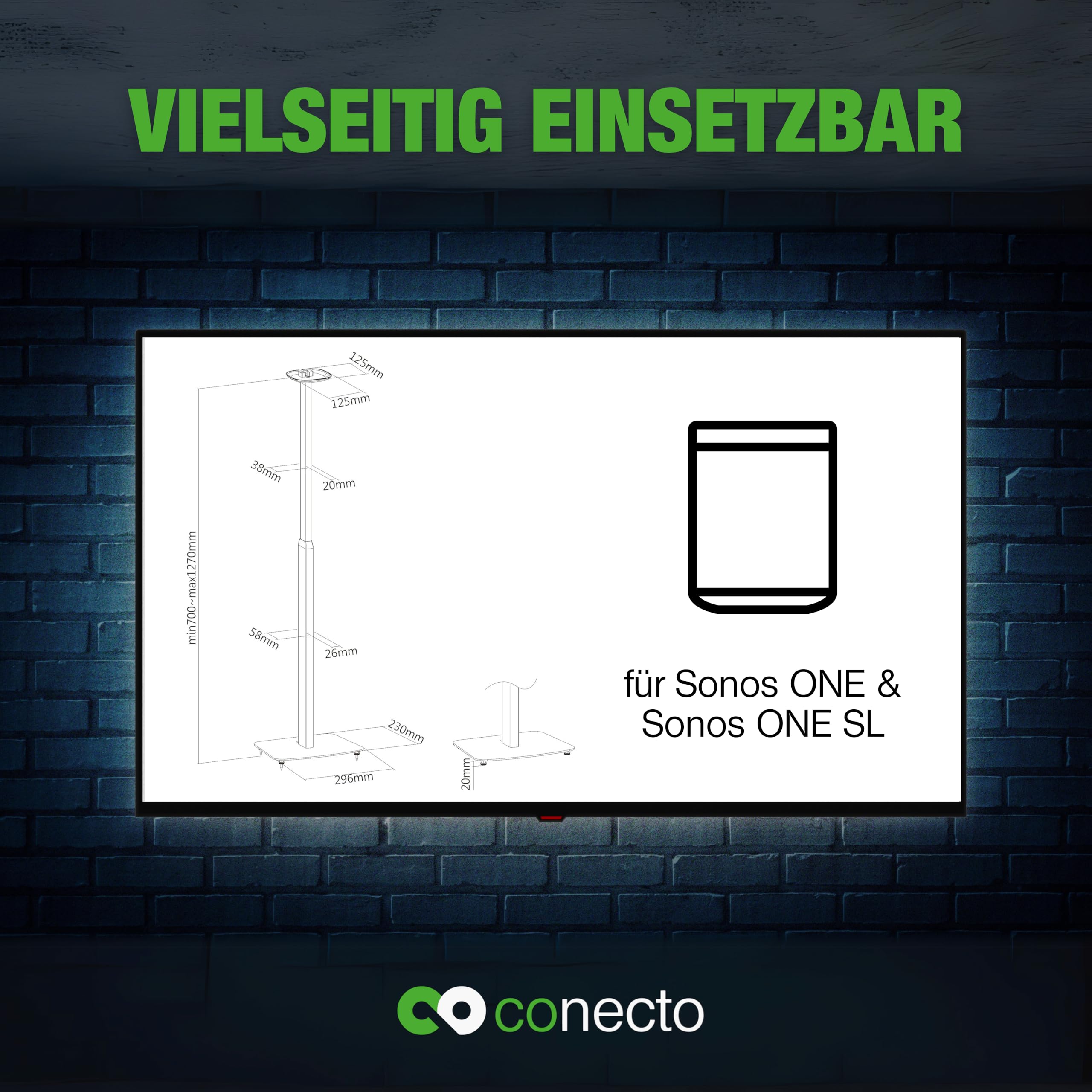 conecto Stojak głośnikowy z regulacją wysokości do SONOS ONE® i SONOS ONE SL®, odległość od ściany 25 cm, nośność 3 kg, biały