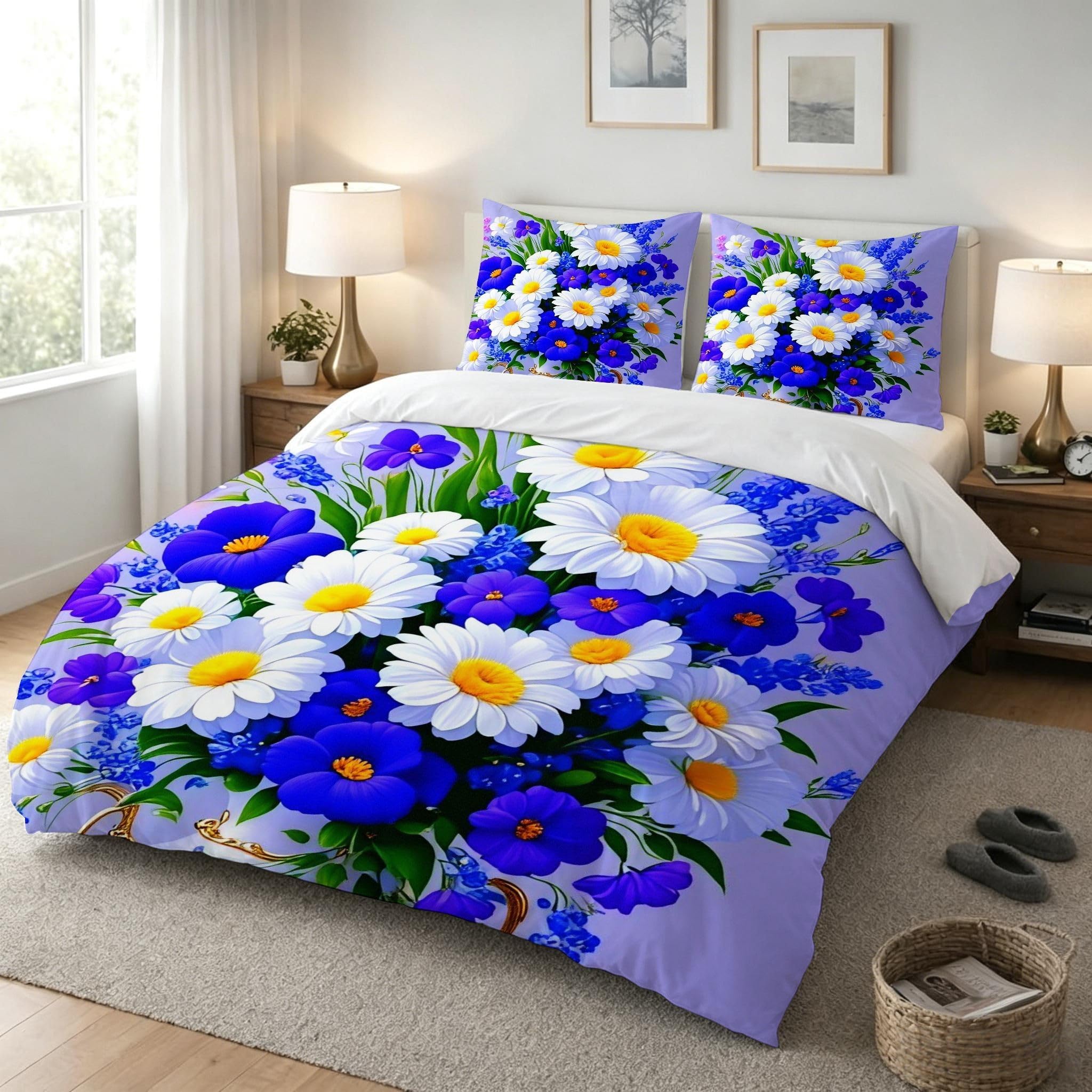 Copripiumino Matrimoniale Fiori Viola 260x240, ZW570 | Traspiranti Durevoli Microfibra, per Tutta la Famiglia, Matrimoniale, per Tutte le Stagioni, con 2 Federe 50x80 cm