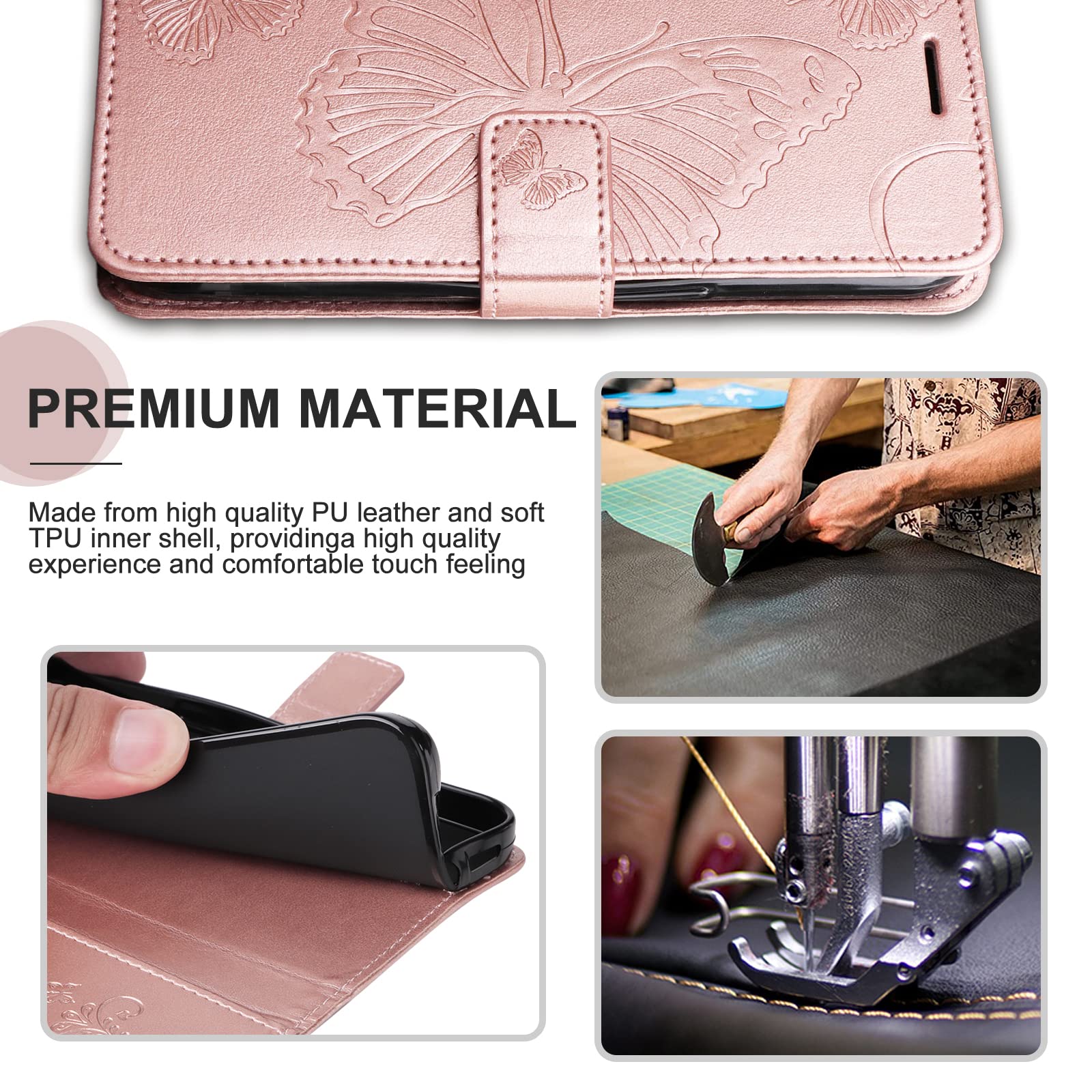L'étui DENDICO pour Google Pixel 8 allie protection, fonctionnalité portefeuille et design délicat en or rose.