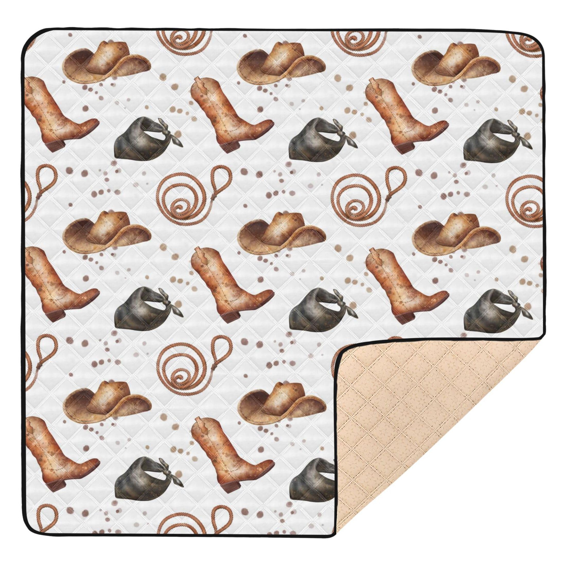 Vozoza Western Cowboy White Baby Play Mat Infant Foldable Playmat Crawling Mat 50x50 Playpen Mat