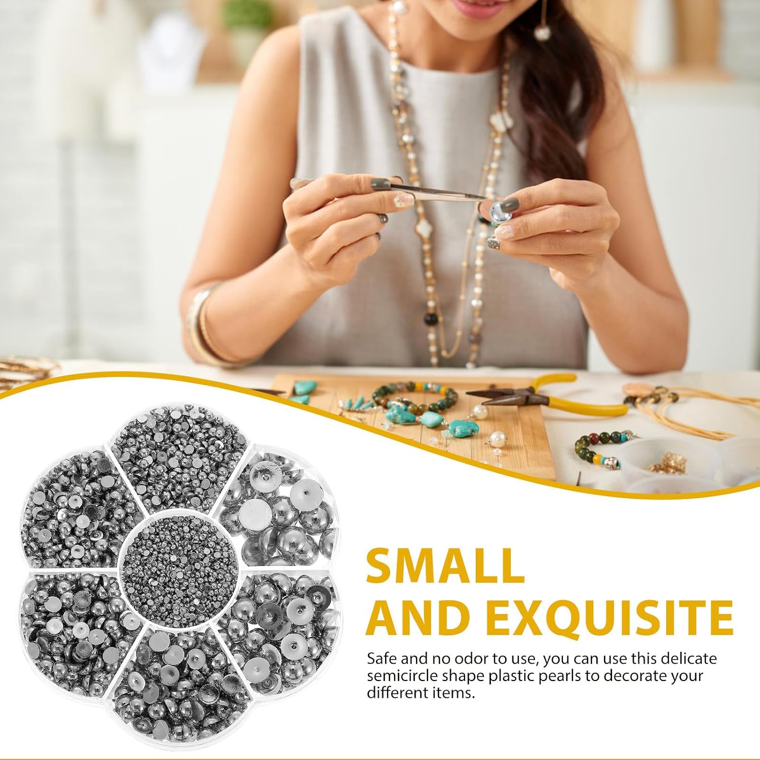 1 Box Convenient Nail Charms Half Pearls Plastic Semicircle