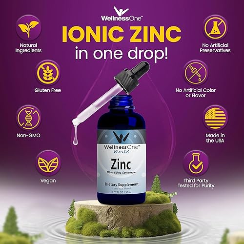 Miniatura 3 de WellnessOne Líquido iónico de zinc  Suplementos de zinc de apoyo inmunológico y cuidado de la piel 100 días  15 mg de sulfato de zinc  Gotas de zinc
