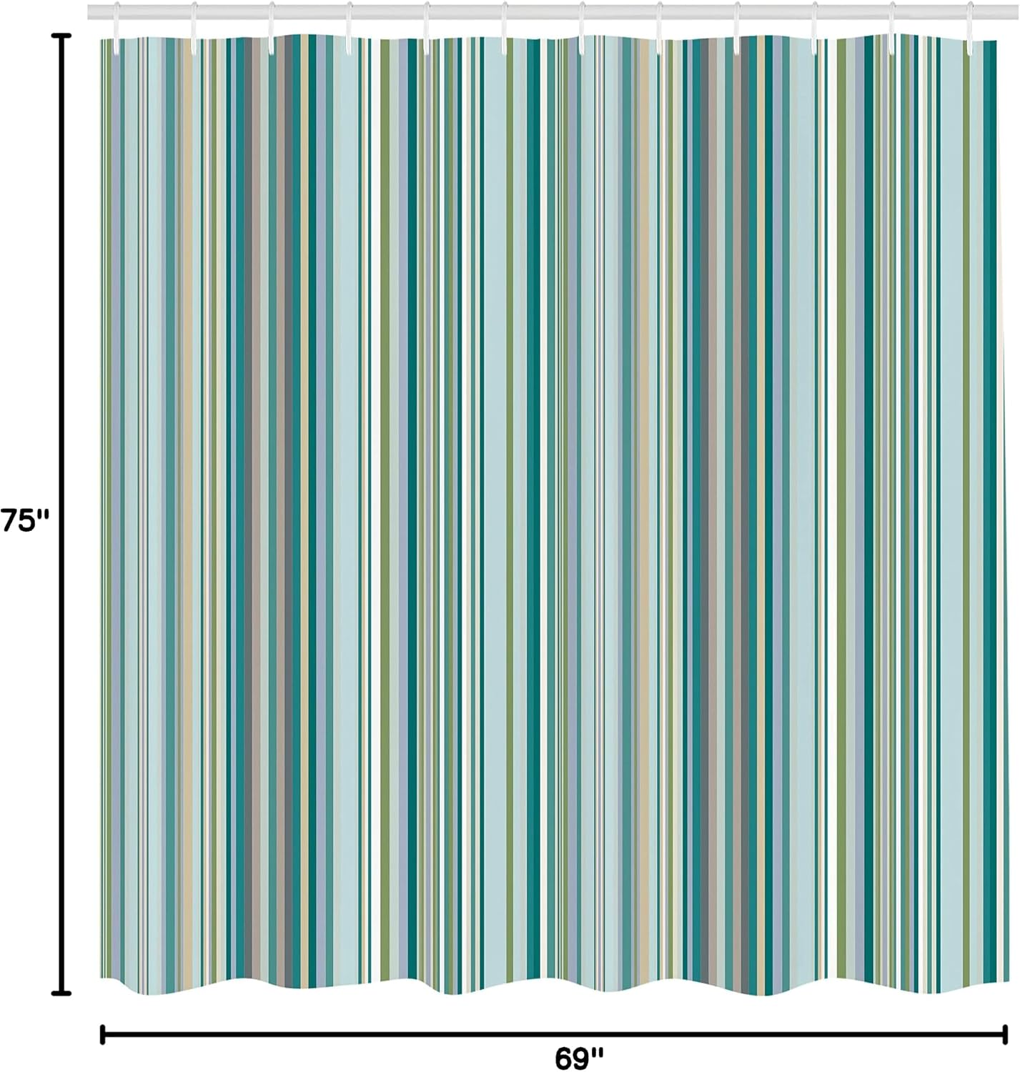 Ambesonne Striped Shower Curtain, Blue Purple Teal Aqua Lavender Colored Vertical Stripes Geometric Abstract Vintage, Cloth Fabric Bathroom Decor Set with Hooks, 69" W x 75" L, Mint Green