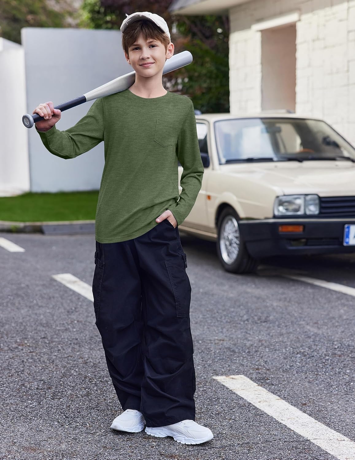 Arshiner Boys Long Sleeve Shirts Casual Crewneck T Shirt Solid Tees Tops with Chest Pocket for Kids 5-12 Years - Image 6