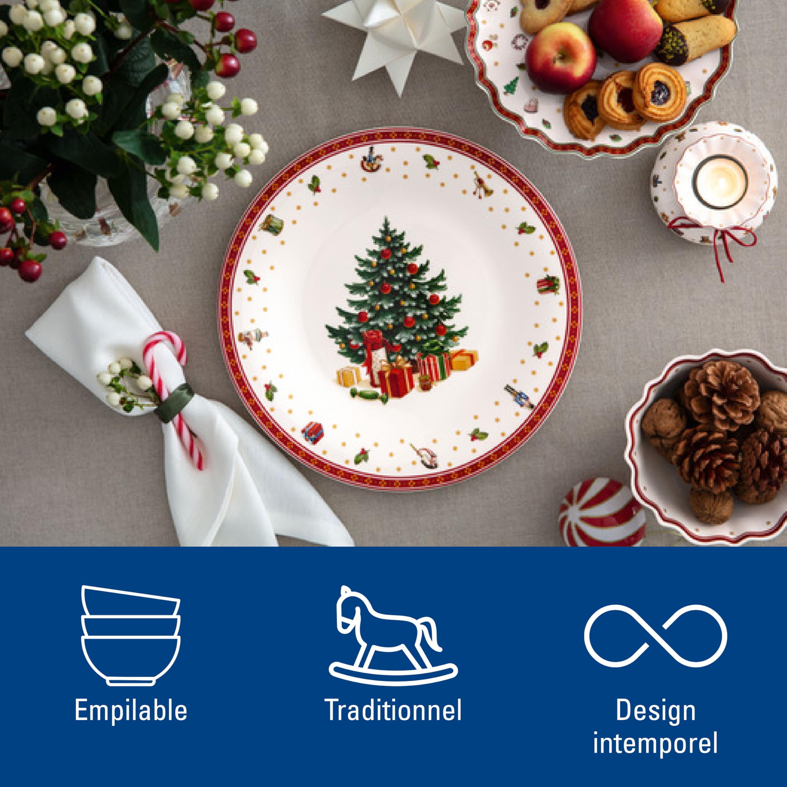 Villeroy & Boch - Toy's Delight Specials Assiette de Présentation Multicolore, Garanti Lave-Vaisselle, Compatible Micro-Ondes, Plateau de Service Noël, Plat à Service, Porcelaine Haut de Gamme