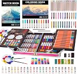 KINSPORY Art Kit, 139 Pack Art Set with 2 Sketch Pads, Deluxe Art Supplies Crafts Wooden Case, Watercolor Pens, Colored Pencils, Oil Pastels, Paints, Painting Drawing Coloring Gift for Artists Kids