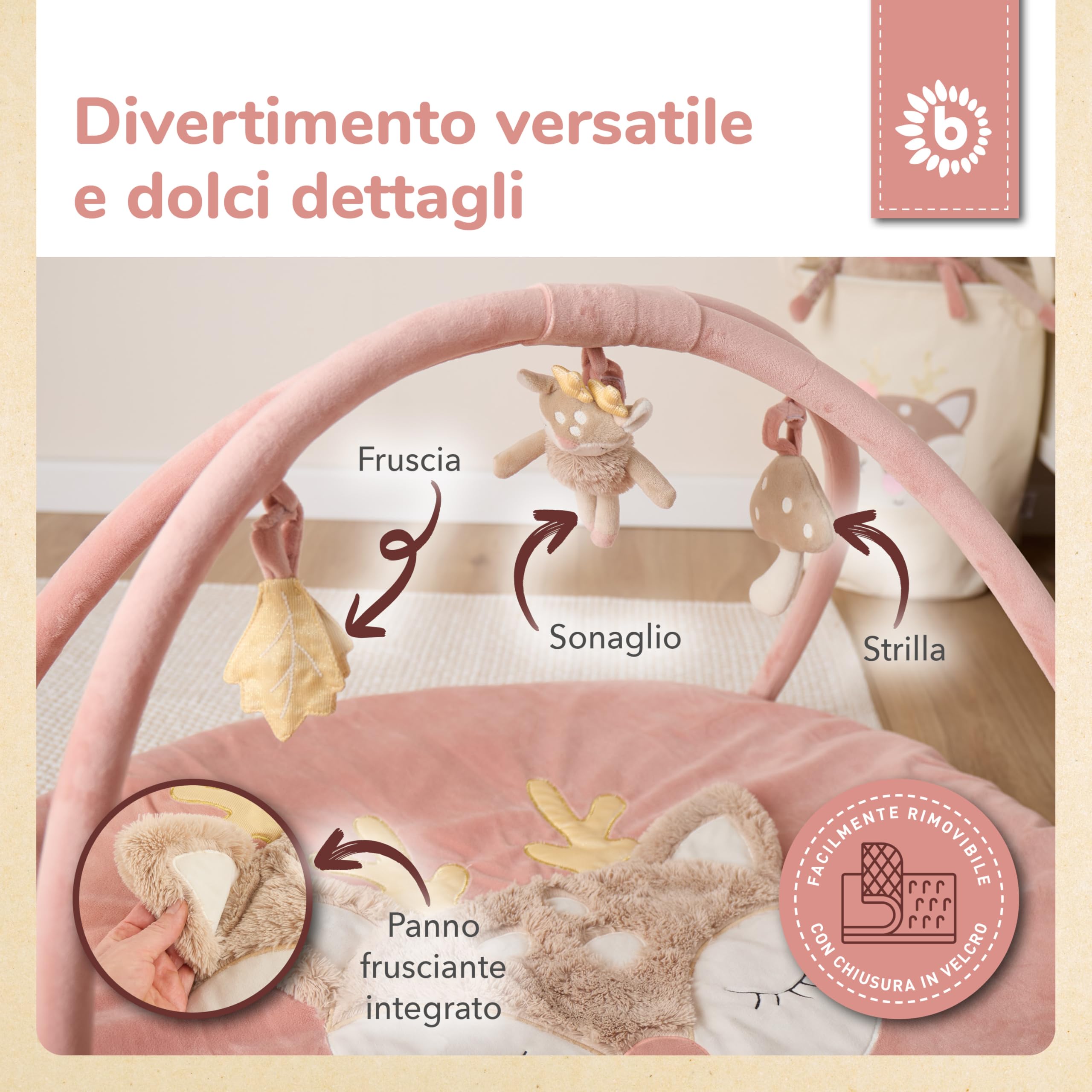 Bieco Tappeto Gioco con Arco Attività Cerbiatto Ella | Tappeto Sensoriale | Palestrina Neonato con Arco Giochi | Tappetino attività neonato