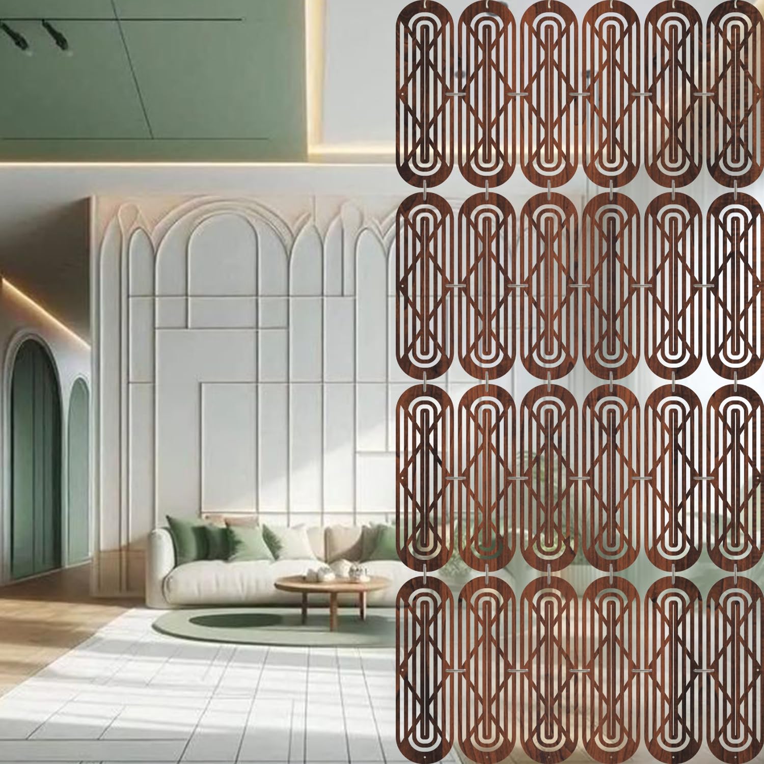 OLIVE TREE Room Partitions Hanging Room DIY Divider Panel Modern Hanging Screen Partition for Decorating Bedding, Dining, Study and Sitting Living -Room, Hotel -Walnut-7106-image-36