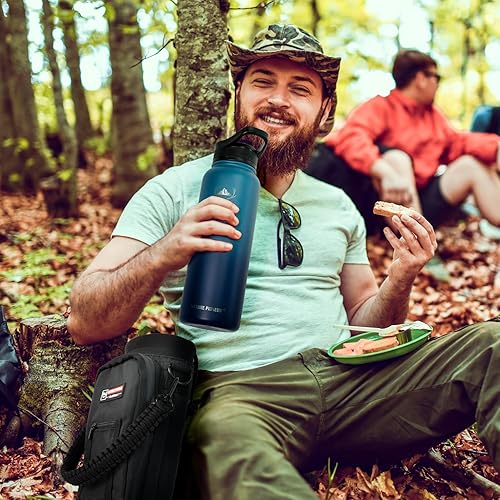 Miniatura 8 de Botellas de agua aisladas NATURE PIONEOR con popote - Botella de acero inoxidable al vacío de 40 oz con soporteportadorfunda - Jarra de agua