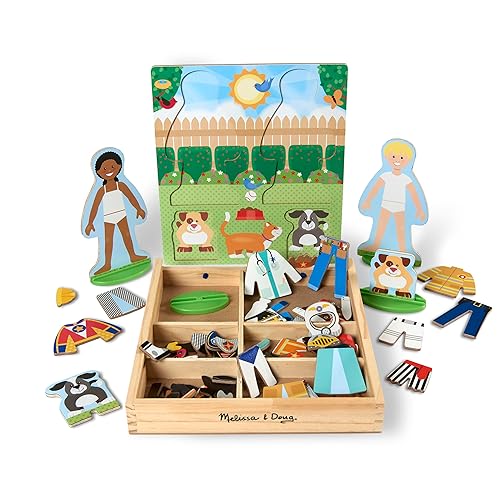 Melissa & Doug Juego de muñecas magnéticas de madera para disfrazarse (82 piezas) para juegos de simulación y juguetes preescolares para niños a