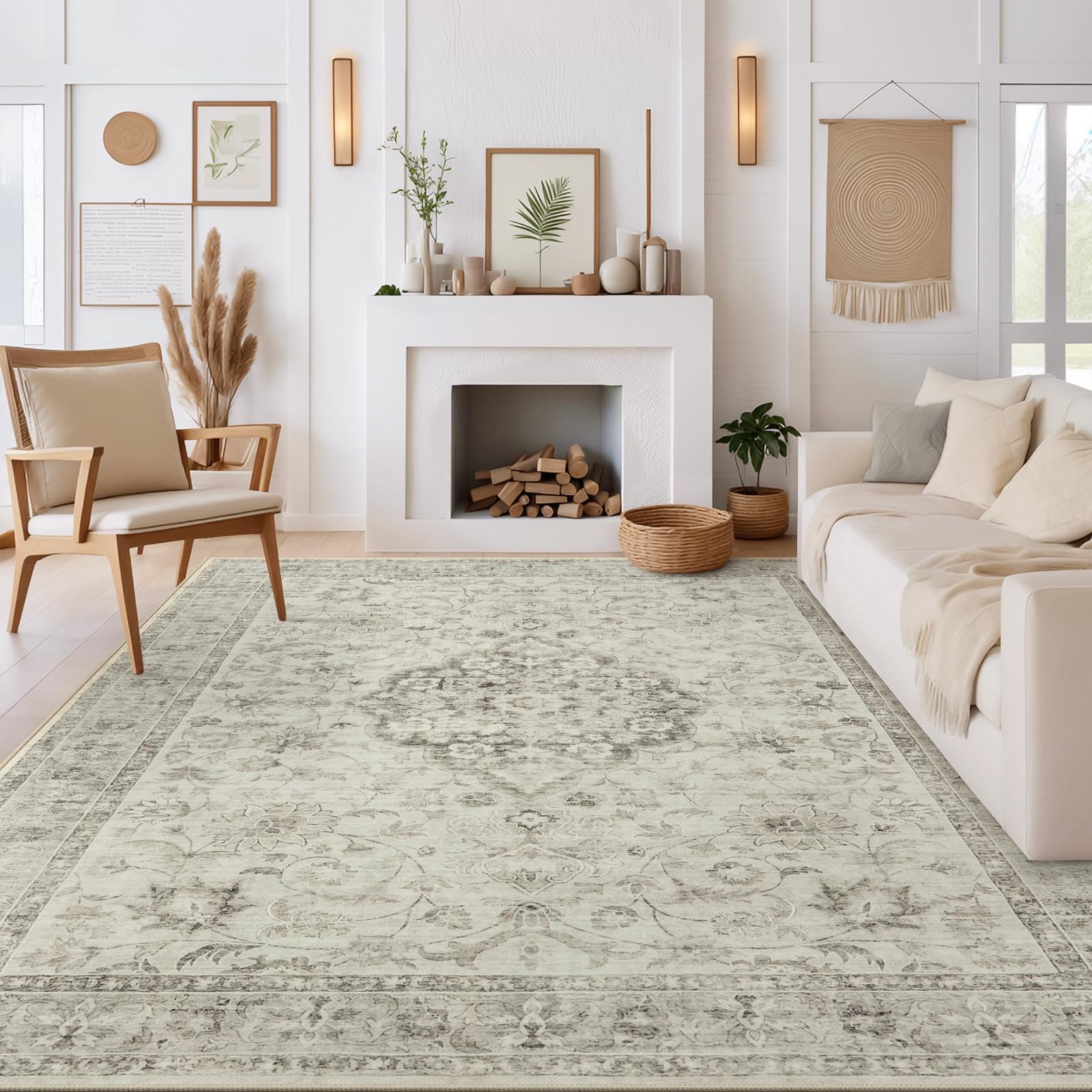 LIVEBOX Washable Area Rug 9x12 Rugs for Living Room Bedroom, Non-Slip Boho Indoor Carpet for Dining Room Office, Low-Pile Farmhouse Soft Carpets for