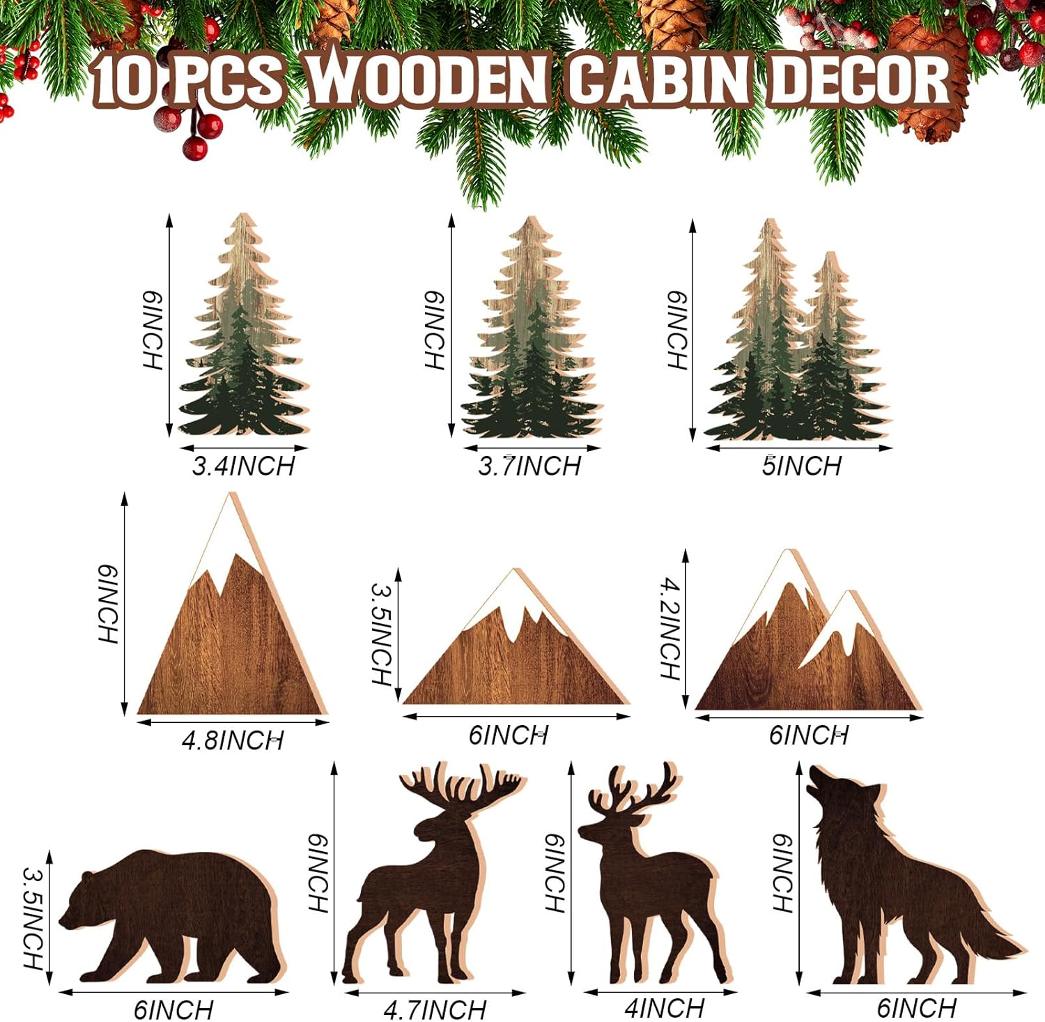DoubleFill 10 Pcs Cabin Shelf Decor Wooden Forest Animals Bear Mountain Pine Tree Sign Rustic Woodland Decor for Cabin Farmhouse Table Centerpiece Home Office Decoration