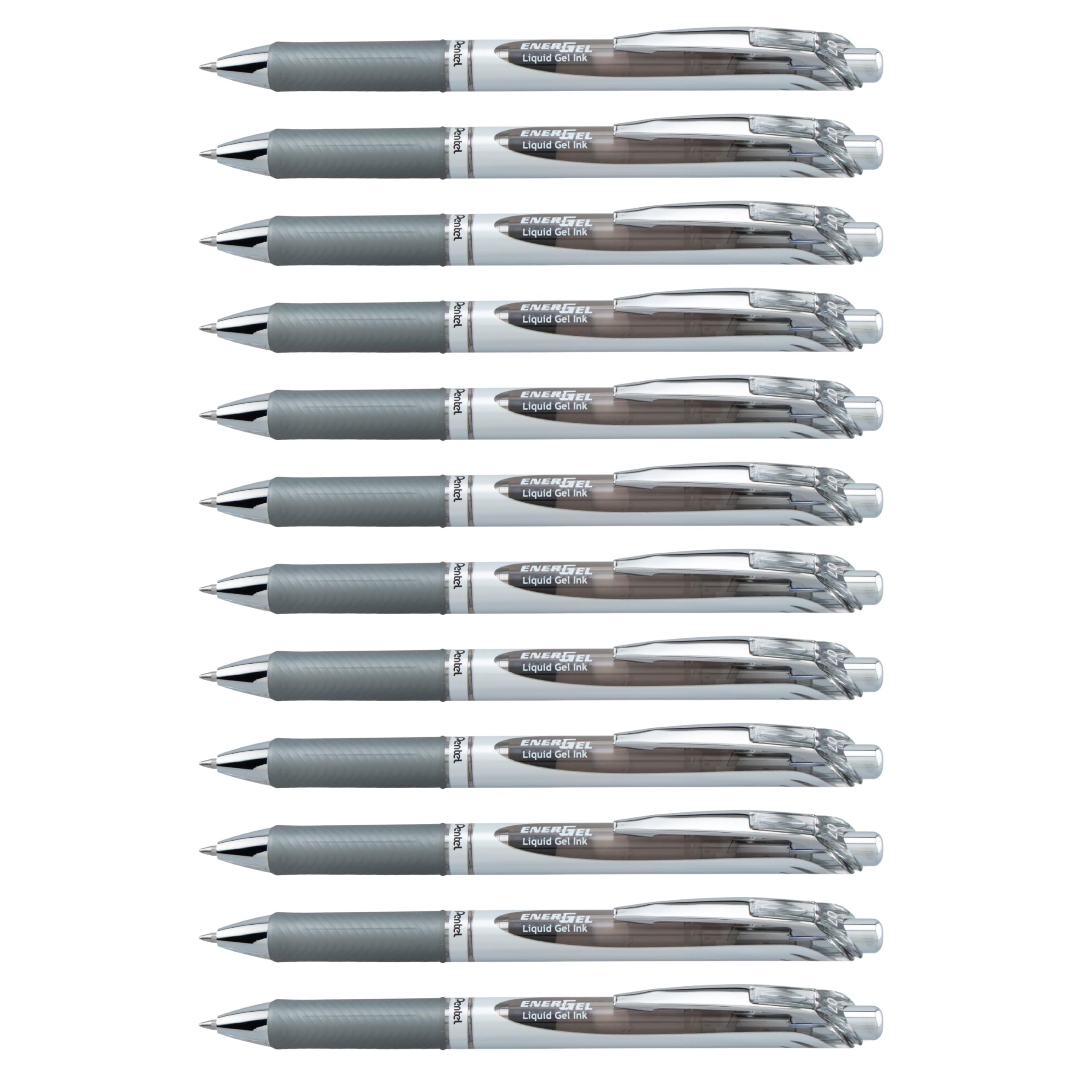 Pentel BL77-NX EnerGel Retractable Gel Rollerball Pen, Refillable, 0.7mm Tip, Grey ink (Pack of 12)