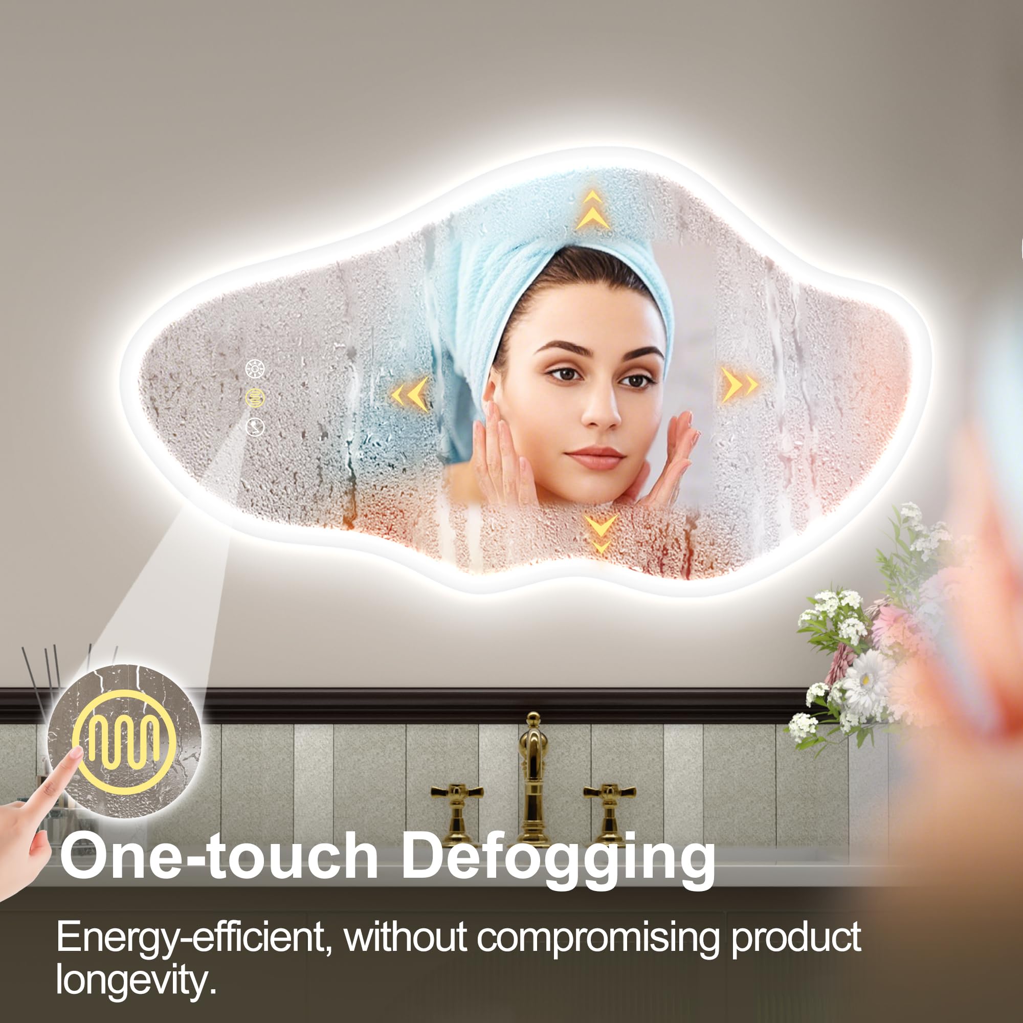 STARLEAD Asymmetrischer Badspiegel-mit-Beleuchtung 100x60cm, Unregelmäßiger LED-Spiegel-Bad mit Bluetooth, Dimmbar 3 Lichtfarben, Anti-Beschlag, Memory, IP44, Hartglas, Horizontal/Vertikal