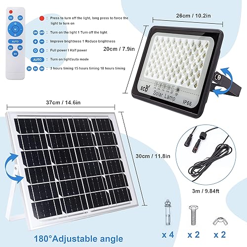 Miniatura 5 de Luces de inundación solares LED de 100 W, 10000 lúmenes, luz de inundación de calle para exteriores, IP66, impermeable, con control remoto,