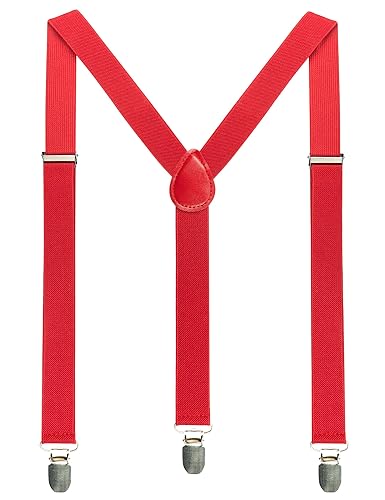 JEMYGINS Solid Color Mens Suspender with 3 Strong Clips Adjustable Braces - Red
