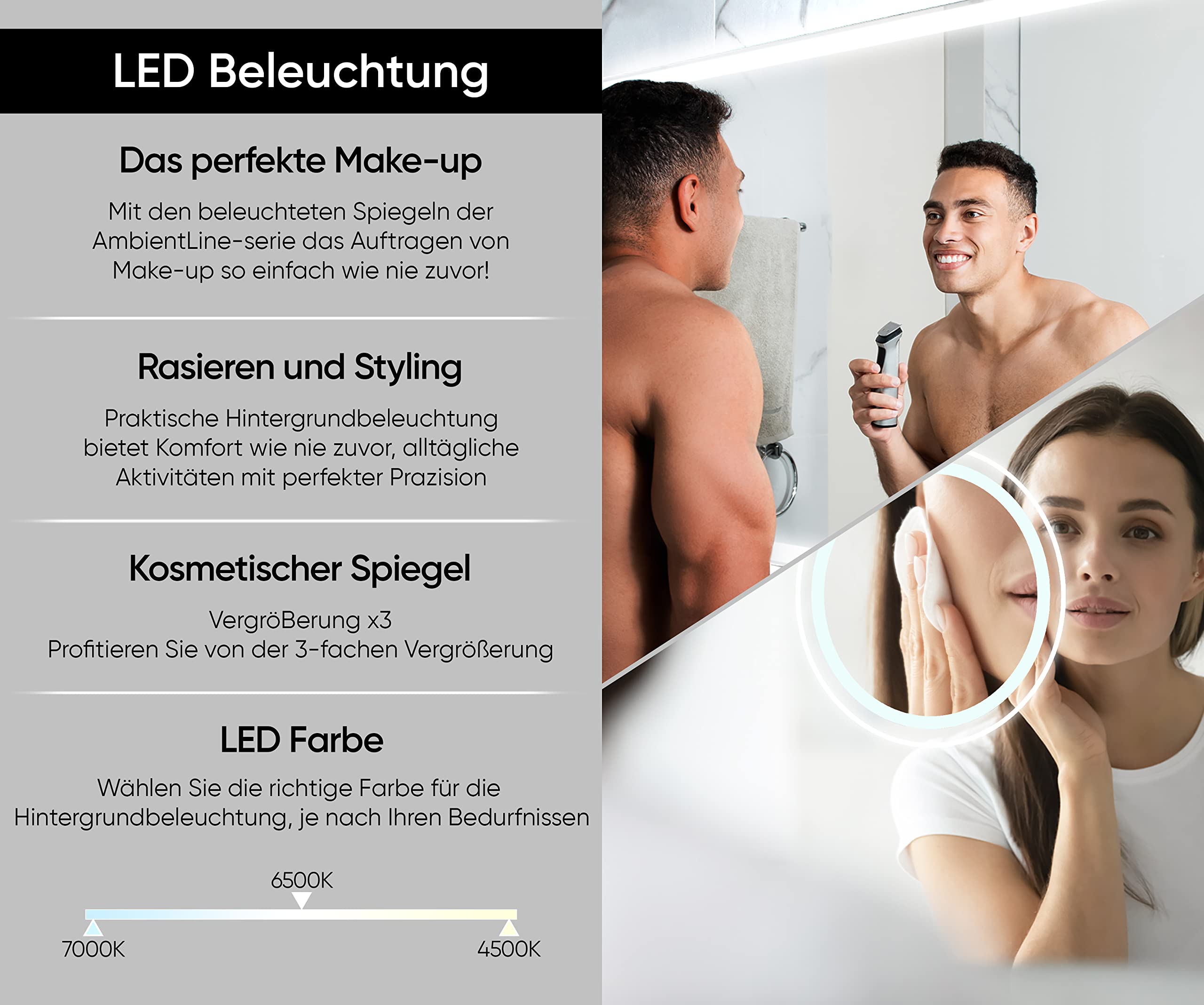 Artforma Badspiegel mit Beleuchtung - Led Spiegel Bad - 120x80 - Badezimmerspiegel Nach Maß - auf Individuelle Bestellung Gefertigt - Modernes Design - Ohne Rahmen