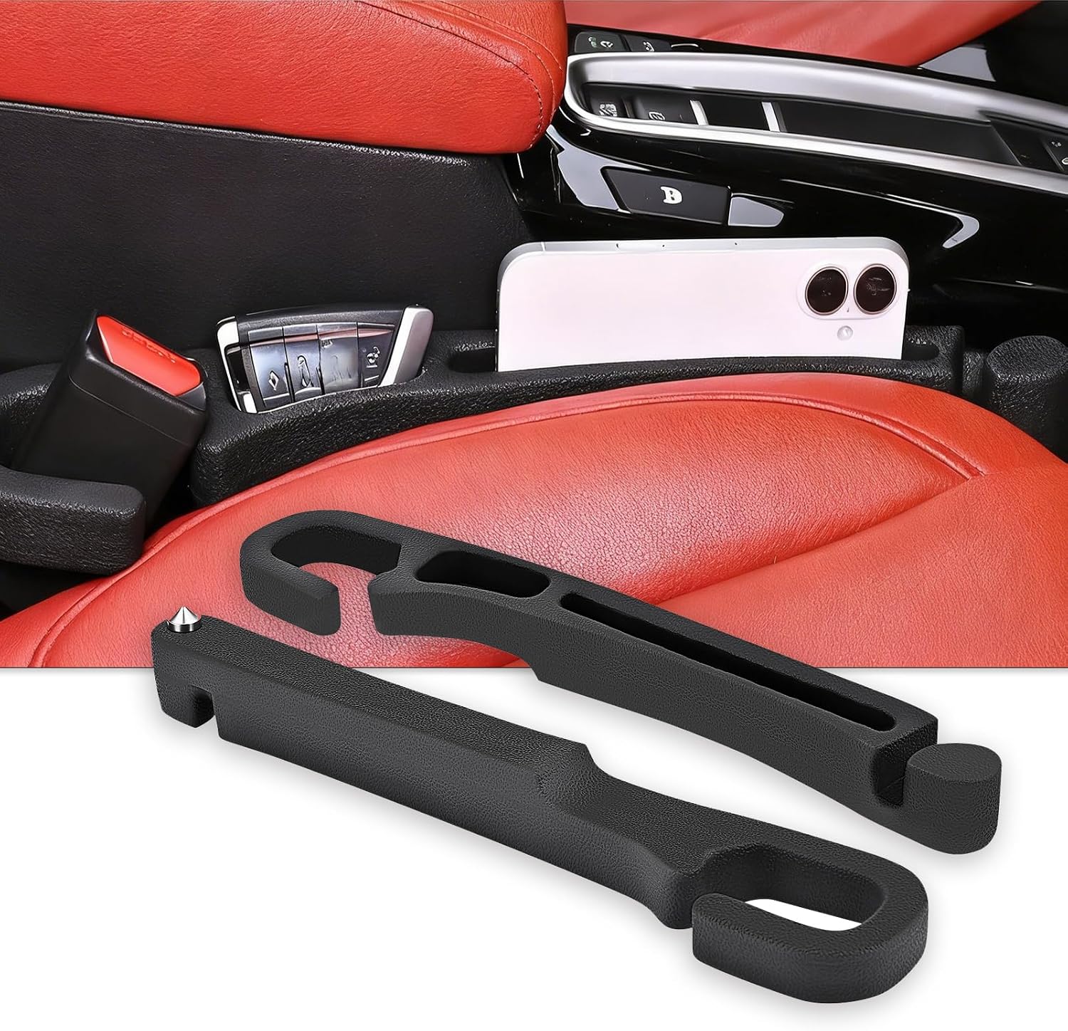 7F Car Organizers and Storage Set of 2, Car Seat Gap Filler with Hook and Window Breaker Tool, Universal Car accessories, Fit SUV Truck Storage, Black
