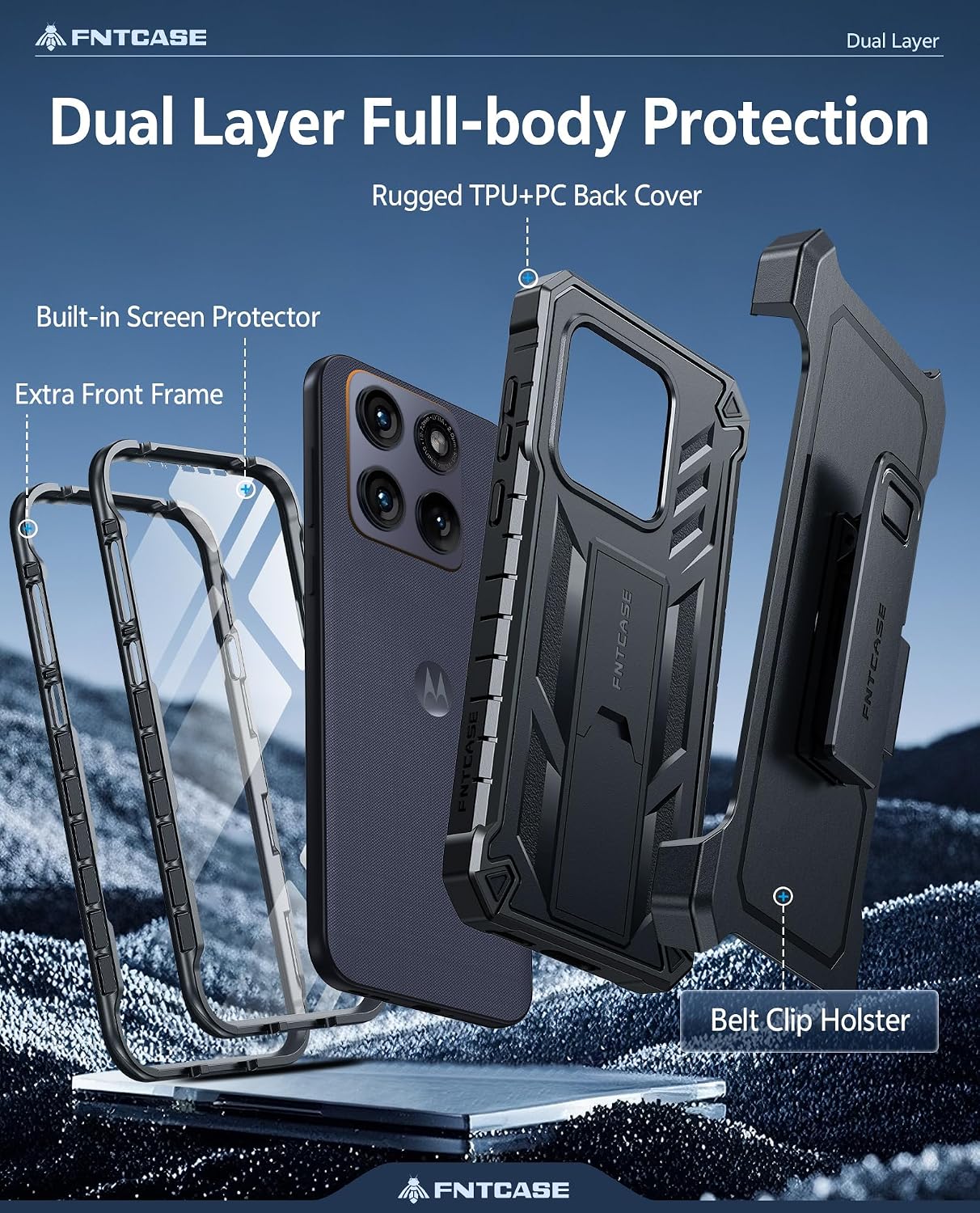 Condition photo showing New/Like New for fntcase for motorola edge 2026 case, belt clip, built-in screen protector | rugged kickstand, 20ft military-grade drop protection, full body heavy duty shockproof holster, hard protective cover, black black for motorola edge 2026 case (6.3 inch)